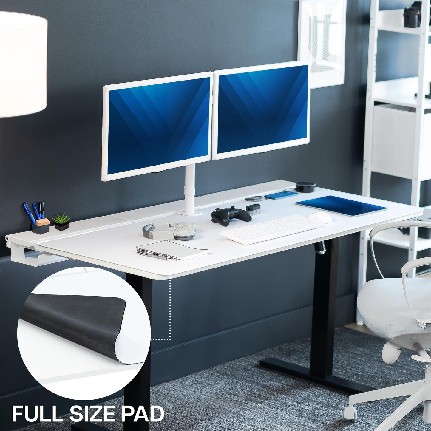 VIVO Universal 60 x 30 inch Table Top with Built-in Concealed Cable Trays for Standard and Sit to Stand Height Adjustable Home and Office Desks, Full Size Mouse Pad, White Desktop, DESK-TOP3-W