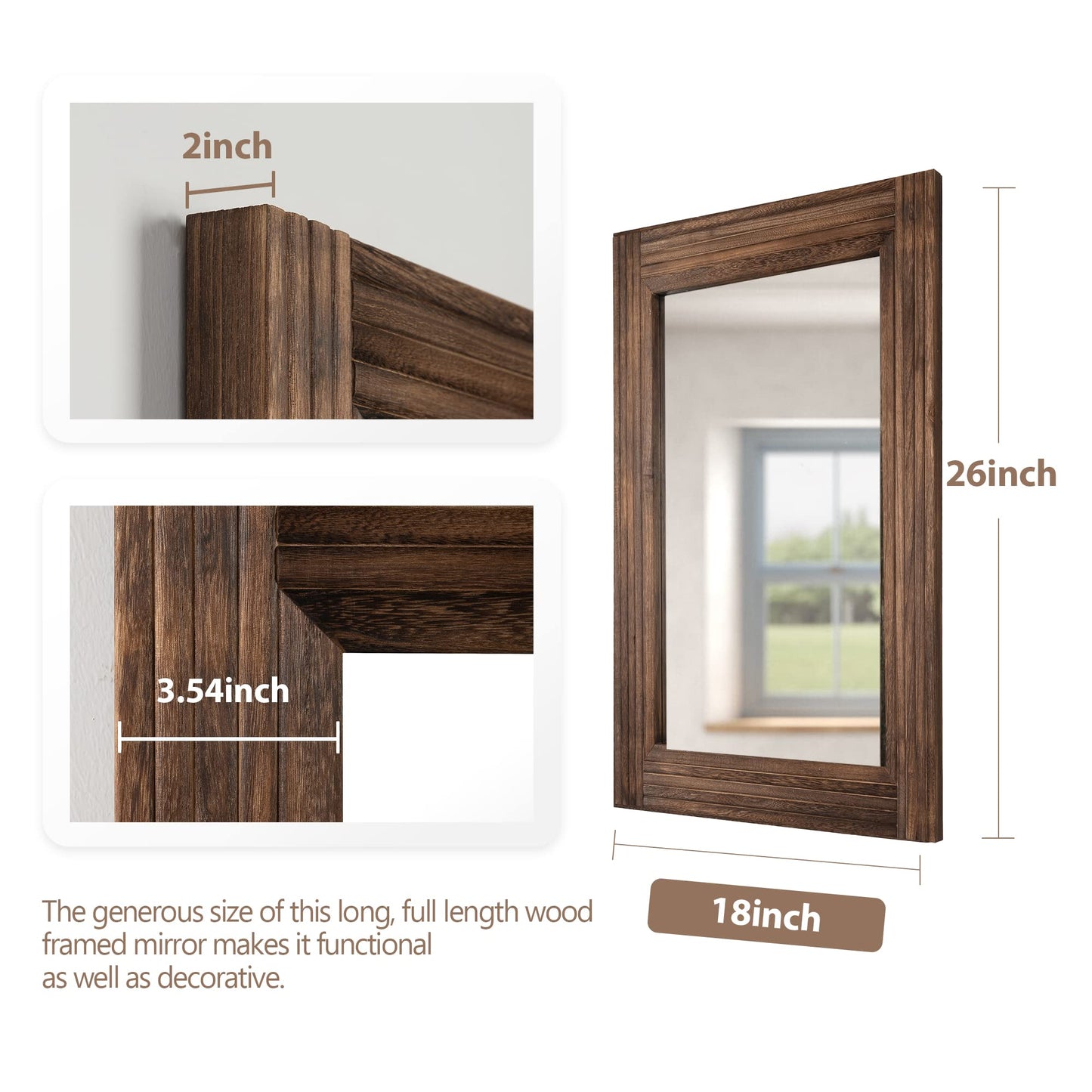 YOSHOOT Hand-Made Wooden Spliced Wall Mirror for Bathroom, Rustic Farmhouse Vanity Mirror, Décor Wall Art, Solid Wood Frame, Vertical or Horizontal Hanging