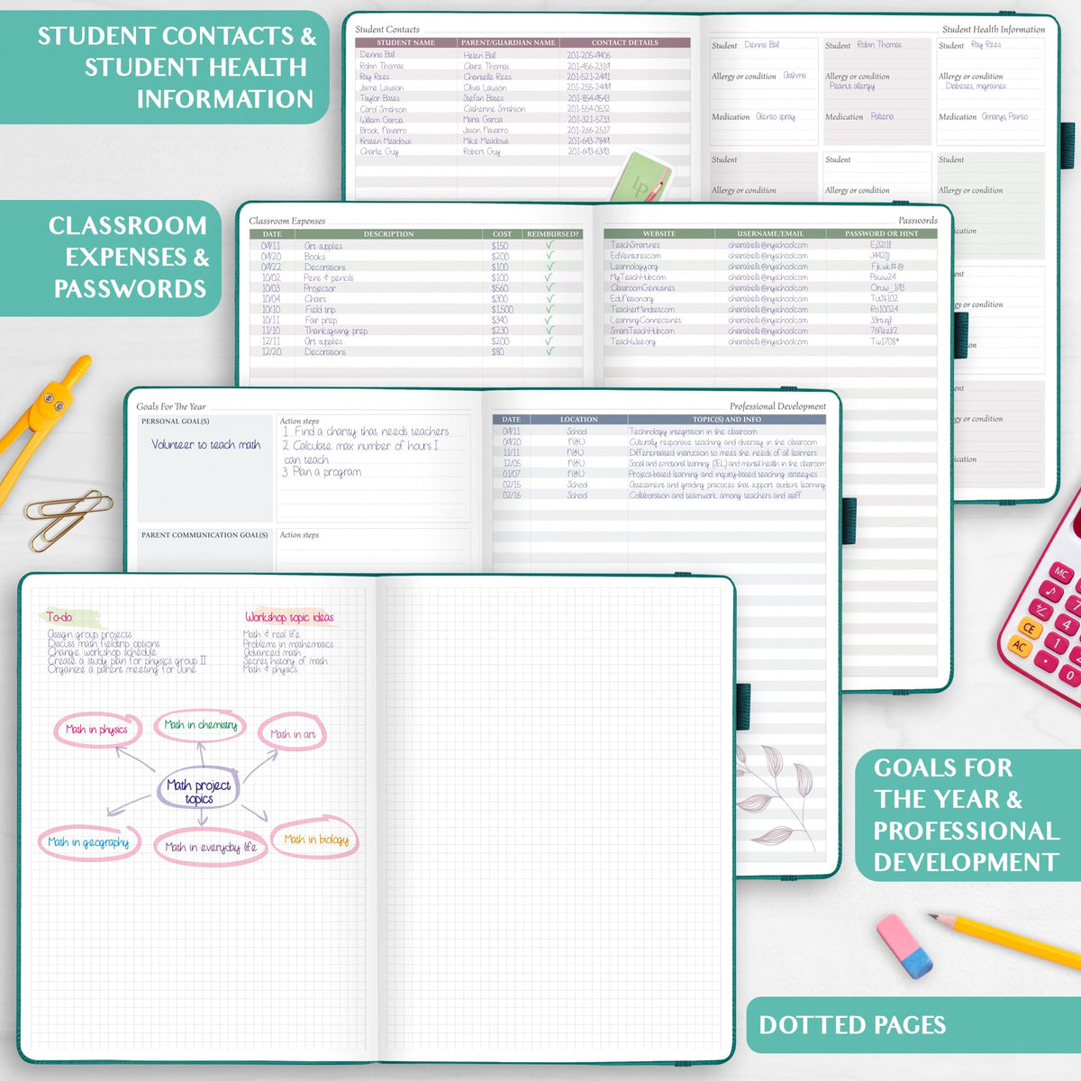 Legend Teacher Planner – Undated Lesson Plan Book for Teachers with Weekly & Monthly Calendars - Classroom Organization & School Year Planner – 8.5”x11.5” Hardcover (Viridian Green)