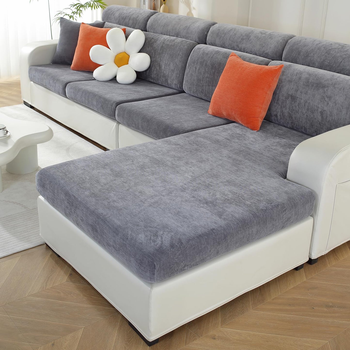 WEYOND Couch Cushion Covers for L Shaped Sectional Sofa – Softer Chenille Large Sofa Covers Washable, Non-Slip Individual Stretch Couch Cover (1-Pack Chaise Cover, Dark Grey)