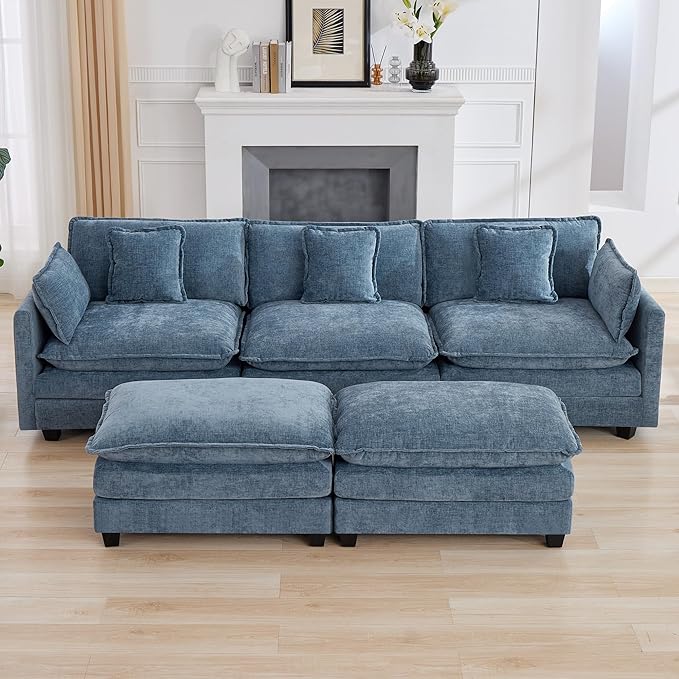 111'' Sectional Cloud Deep Seat Couch, Modern Comfy Chenille L Shaped Sectional