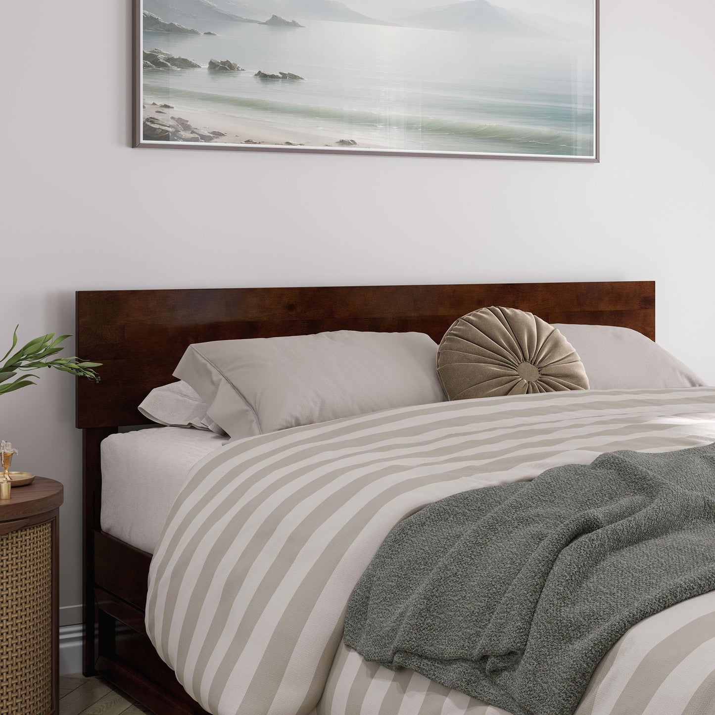 AFI, Wesley Queen Platform Bed with Panel Footboard & Twin XL Trundle, Walnut