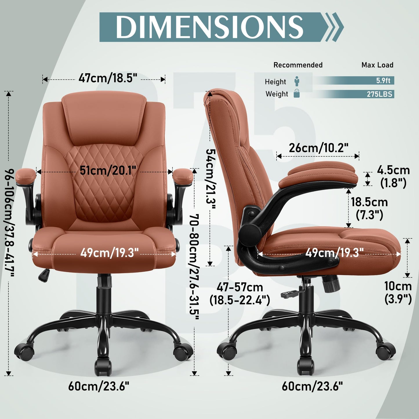 Leather Office Chair, PU Home Computer Desk Chairs with Ergonomic Back Support, 360°Swivel Free，Small Gaming Chair with Wheels and Adjustable Armrests, for Short People Use