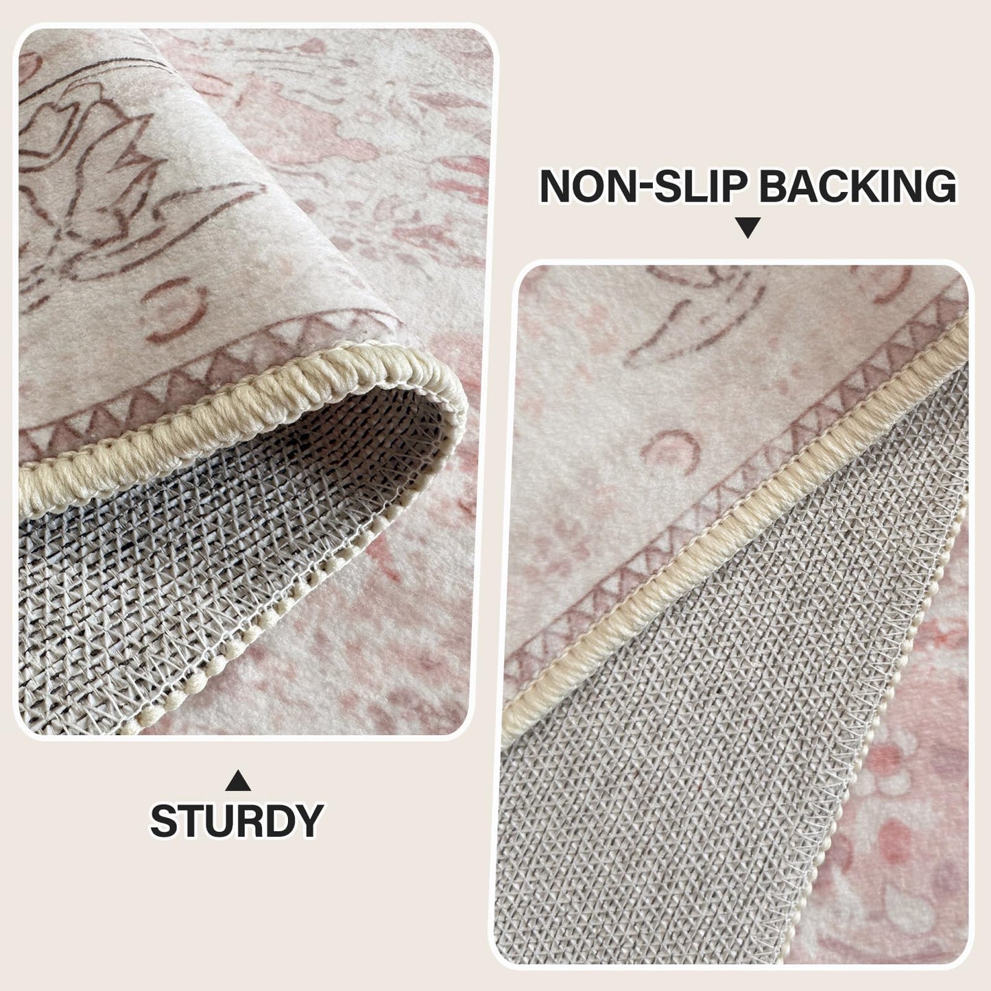 Vhong 2×3 Dusty Pink Area Rugs Washable Boho Vintage Modern Neutral Small Carpet Doormat for Bathroom Kitchen Entryway Girls' Room Nursery Room Non Slip