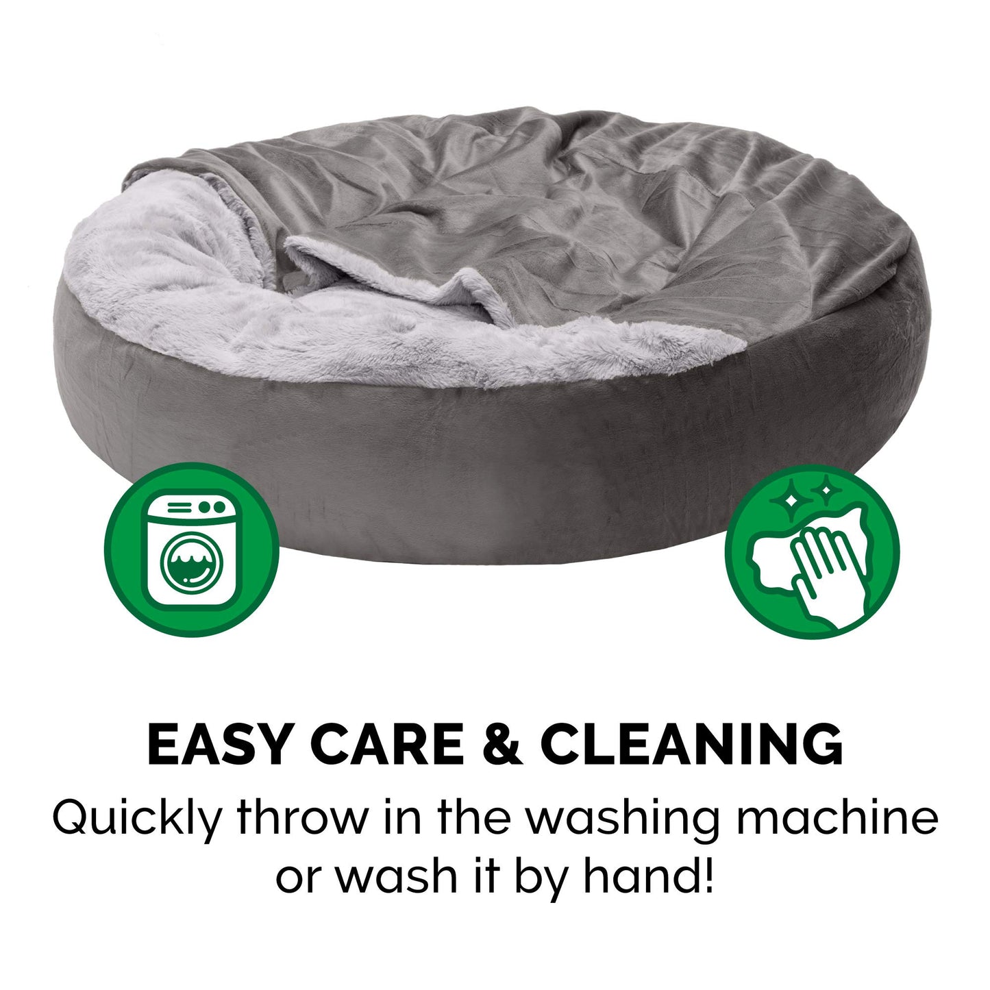 Furhaven 24" Round Calming Donut Dog Bed for Indoor Cats & Small Dogs, Washable, For Dogs Up to 20 lbs - Plush Velvet Waves Hooded Donut Bed - Dark Gray, Small