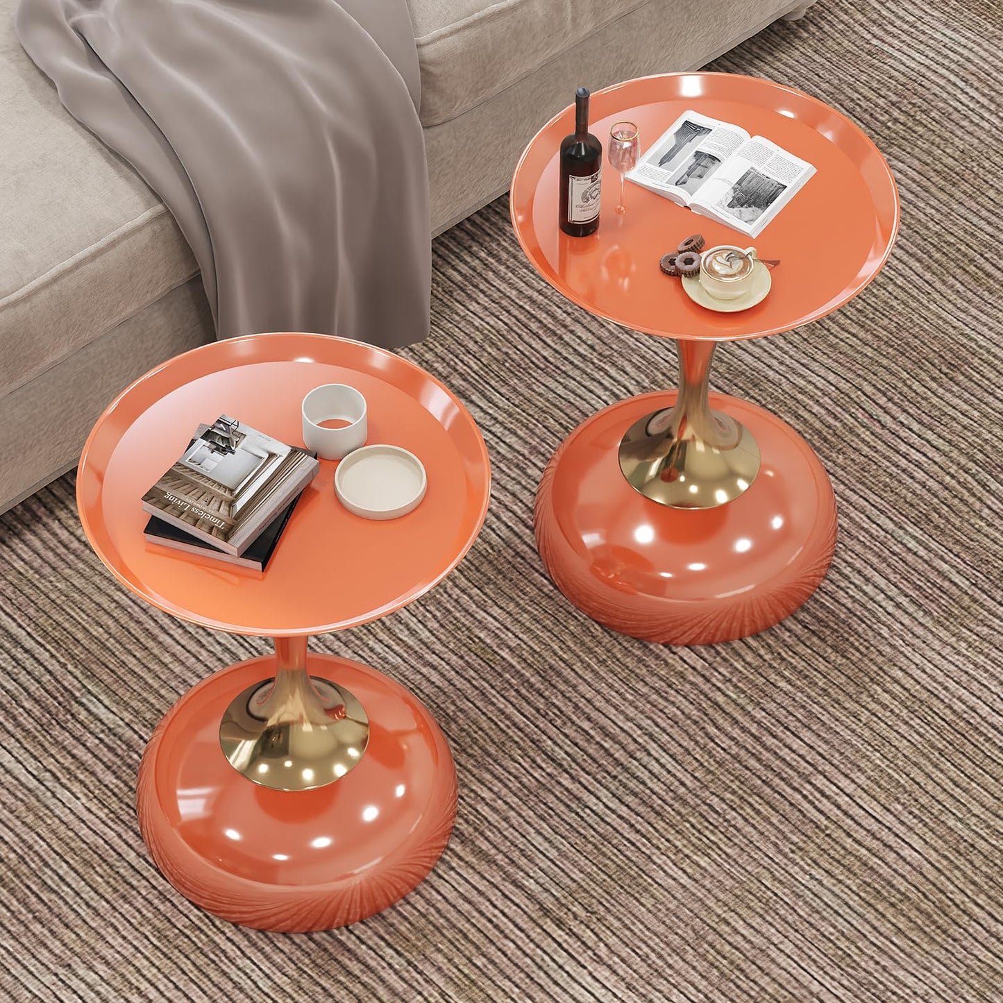 wangbochuan Stylish Hourglass Side Table - Contemporary Design for Living Rooms, Cafes, Dining Areas, Bedrooms, and Outdoor Spaces - Perfect Accent Piece for Any Decor (1, Hermes Orange)