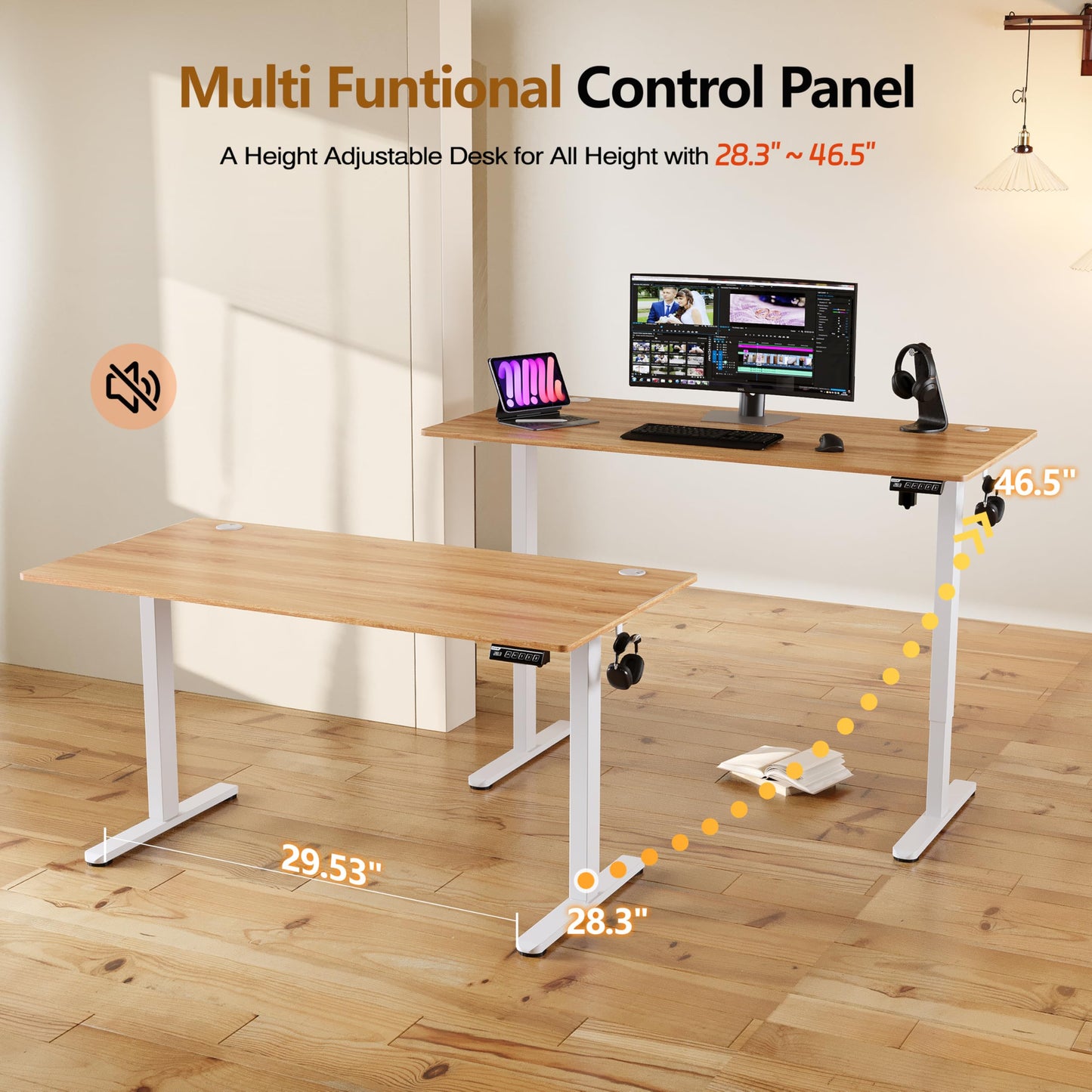 Monomi Electric Standing Desk, 47.2 inches Height Adjustable Desk, Ergonomic Computer Home Office Sit Stand Up Desk with Memory Preset Controller, Two-Piece Desktop (Light Vintage Brown)