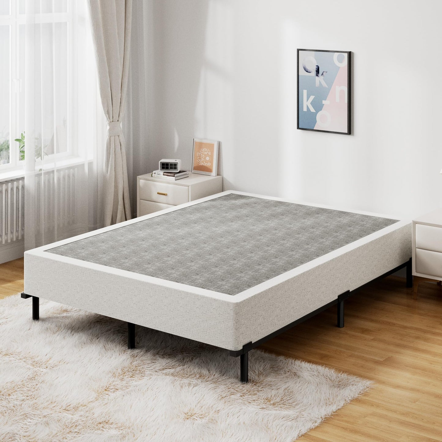 Snaye Full Size Box Spring Bed Base 9 Inch, 3000lbs Heavy Duty Box Spring Full Metal Mattress Foundation with Fabric Cover, Tool-Free Easy Assembly, Noise Free