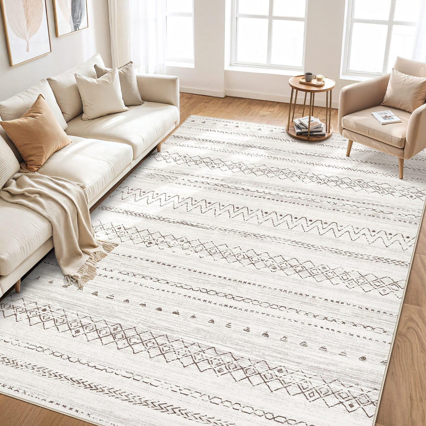 cotiled 5x7 Area Rugs Living Room Rug: Washable Boho Rugs with Non Slip Backing Large Soft Indoor Stain Resistant Carpet for Bedroom Farmhouse Dining Room Lightweight Home Decor Brown