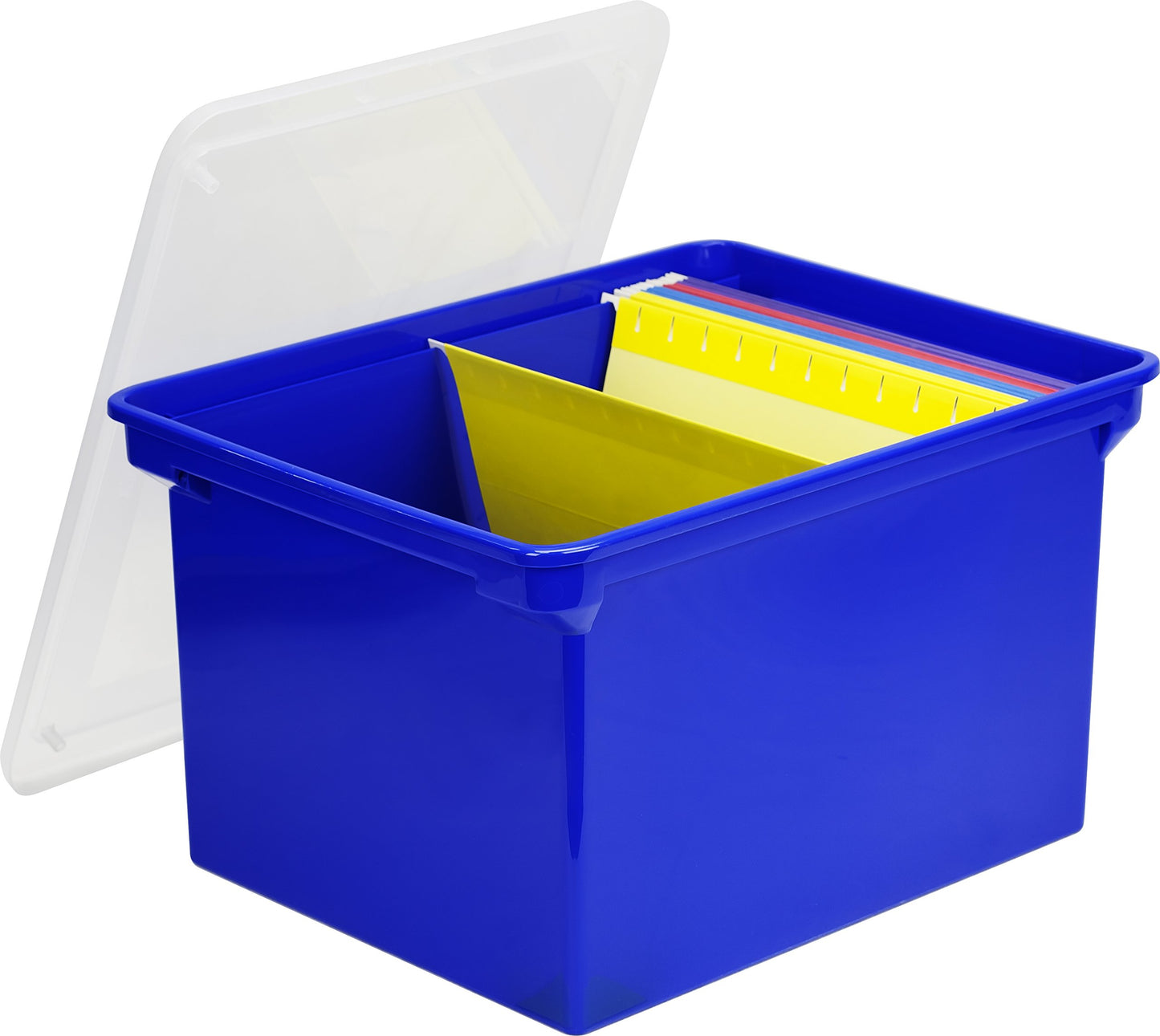 Storex Storage File Tote with Molded Handles, Blue/Clear, 4-Pack (61542B04C)