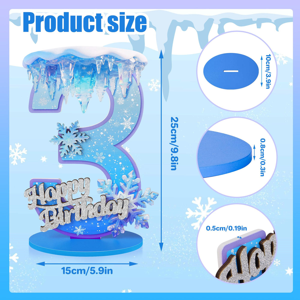 Snowflake Birthday Number Sign Centerpiece Snowflake Theme Party Decorations Winter Wooden Party Centerpieces for Table Decoration Photo Props Snowflake Birthday Decorations
