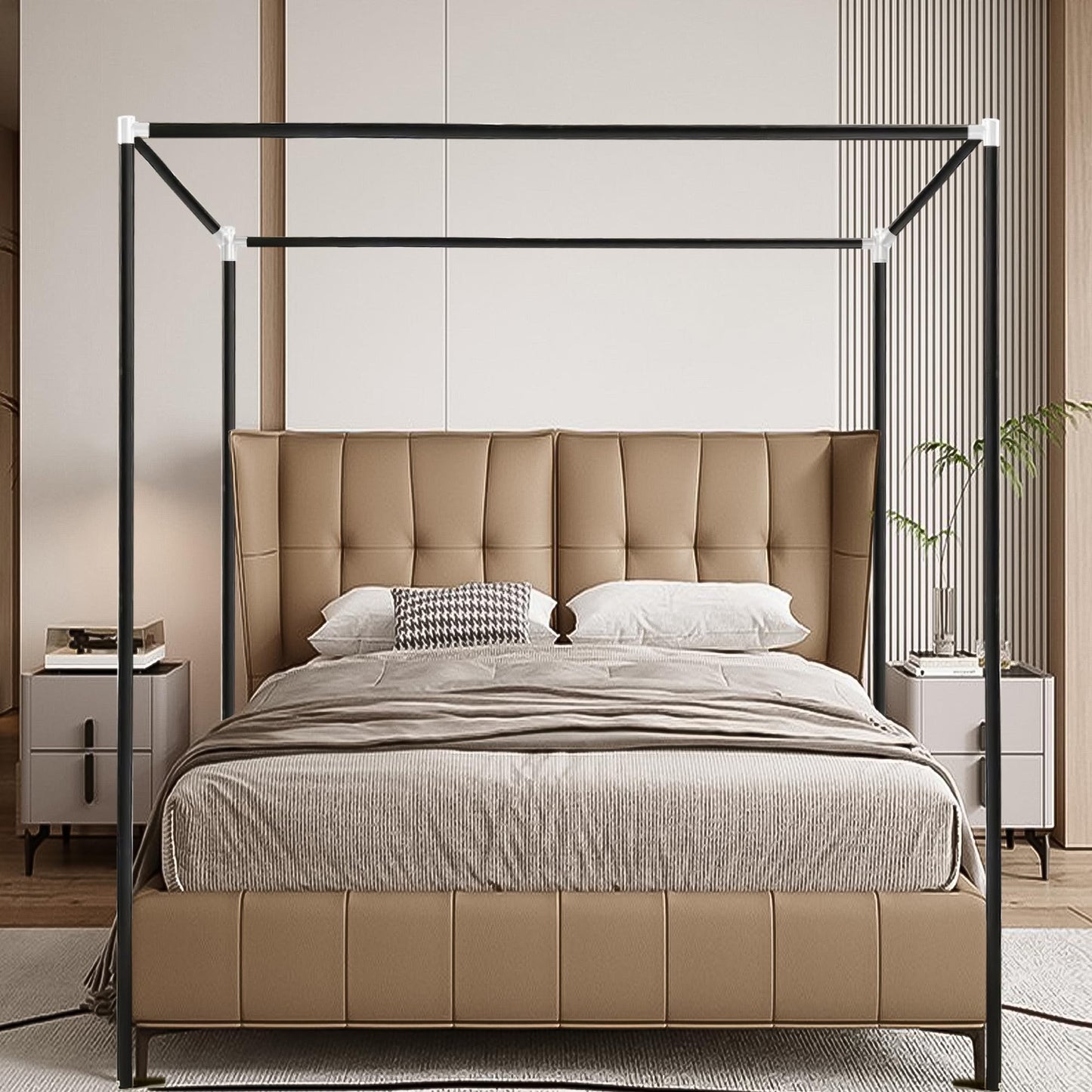 Jondow Stainless Steel Canopy Bed Frame Full Size, Sturdy Post Poles Thicken Full Size Canopy Frame for Metal Bed Wood Bed Bedroom Decor, Black