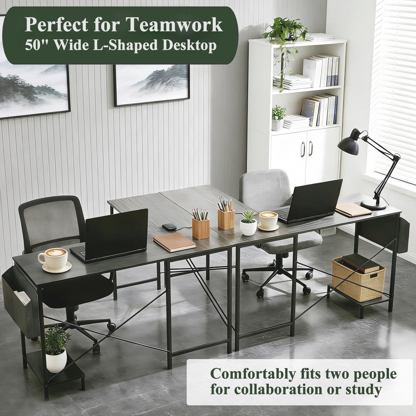 Sagenest L Shaped Desk, 50 Inch Reversible Computer Desk Corner Gaming Table with CPU Stand & Storage Bag, Sturdy Metal Frame PC Workstation for Home Office