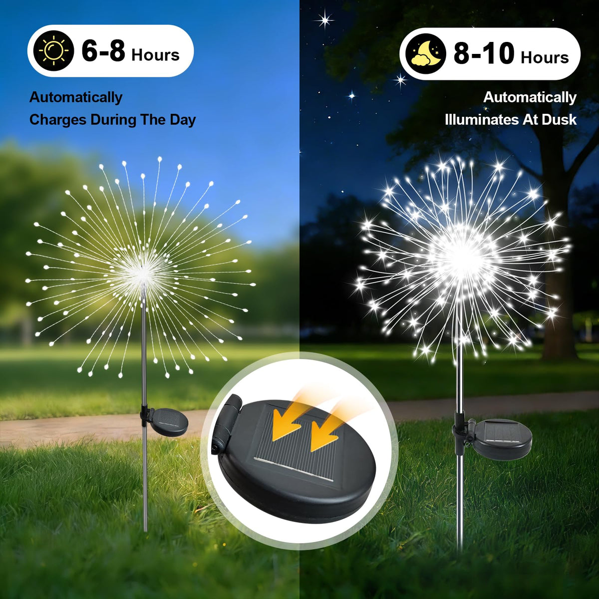 Soomit Solar Garden Lights Outdoor, 2 Pack 120 LED Twinkling Firework Lights Decorative with 2 Modes, Outdoor Waterproof Solar Starburst Light for Yard Pathway Planter Patio Decor, White