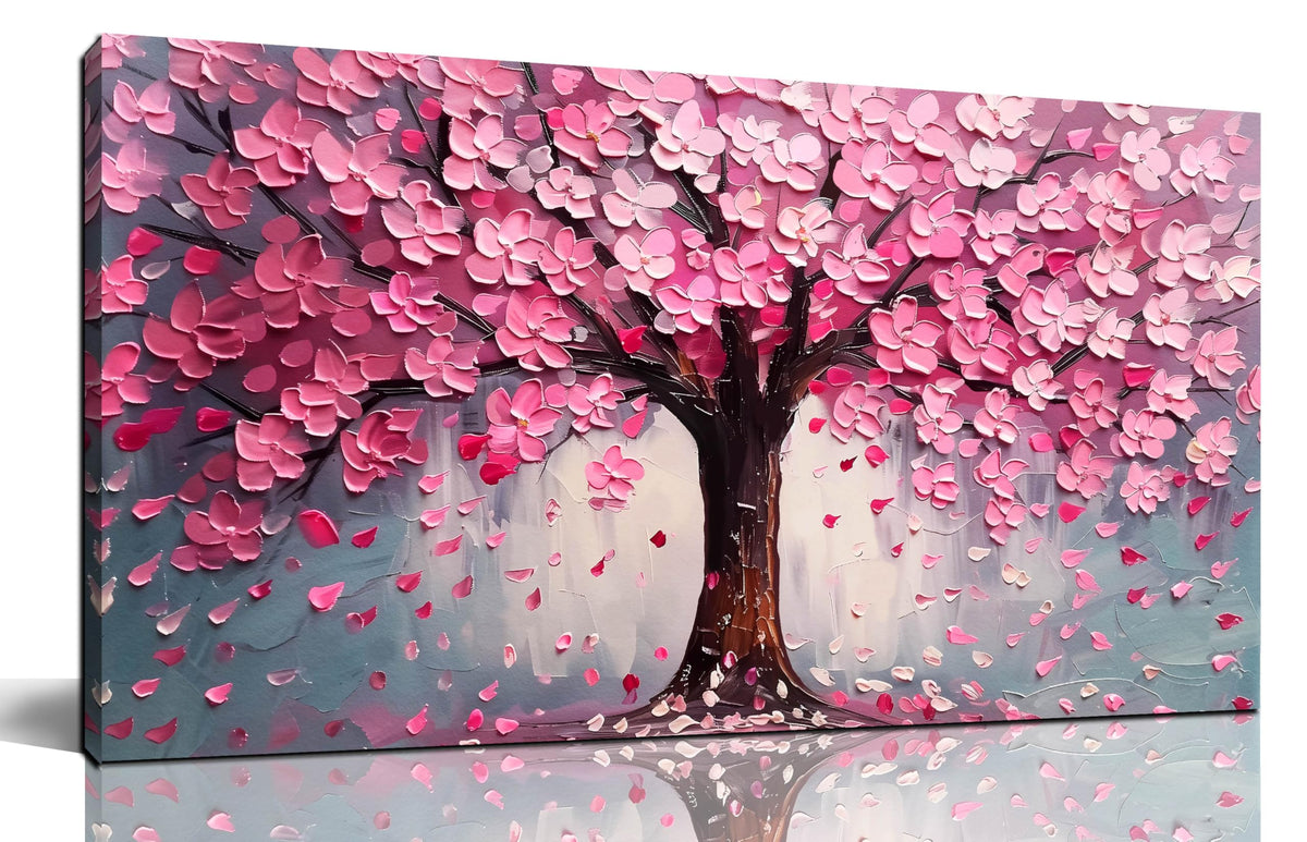 Pink Wall Art Large Tree of Life Wall Art for Living Room Bedroom Office Bathroom Modern Framed Canvas Prints Pink and Grey Picture Size 20x40 Inch