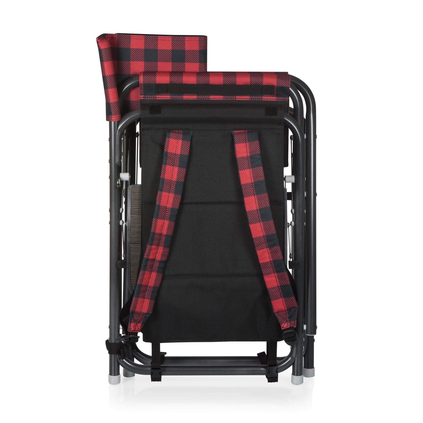 PICNIC TIME Outdoor Directors Chair with Side Table, 300 lb Capacity Folding Outdoor Beach Chair for Adults with Foldaway Backpack Straps, Armrest Caddy, and Umbrella Loop (Buffalo Plaid Pattern)