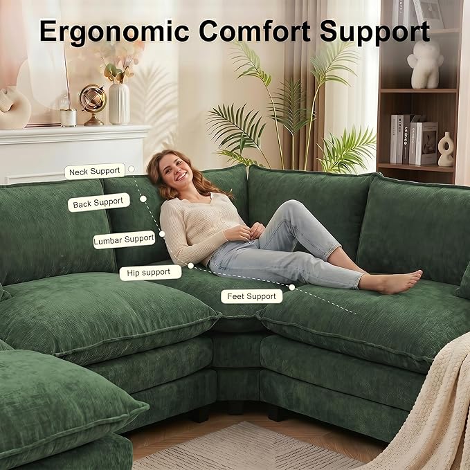 111.4" V-Shaped Corner Couch Sectional｜5 Seat Customizable Modular Cloud