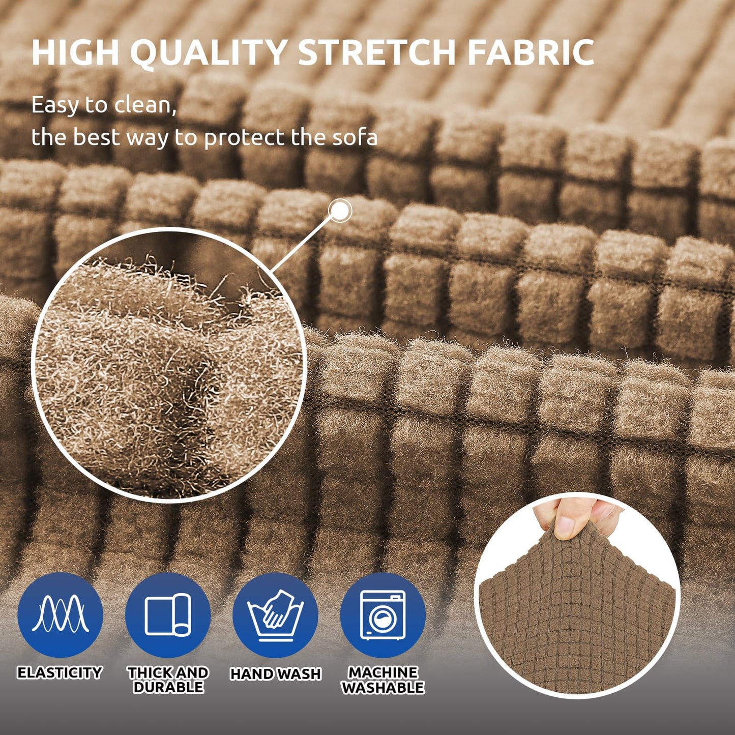 KEKUOU Stretch Loveseat Sofa Cover Slipcover,Couch Covers for 2 Cushion Couch Sofa (55"-78") Furniture Protector Sofa with Elastic Bottom for Kids,Dog. Jacquard Small Checked(Medium,Camel)