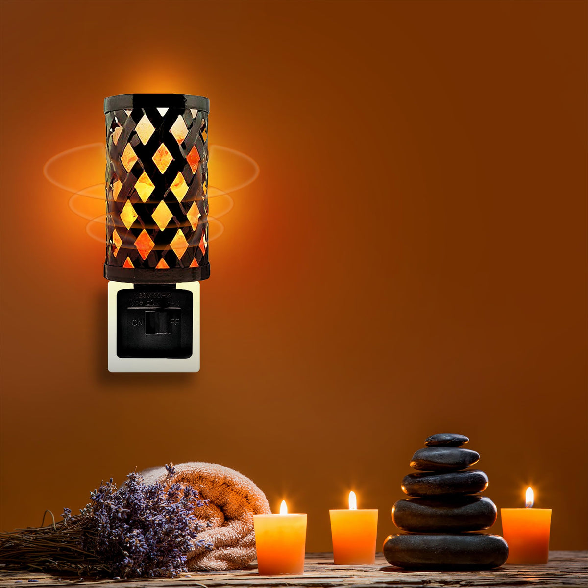 Himalayan Glow Lattice Style Basket Salt Lamp Night Light with Pink Salt Chunks | 360 Degree Rotatable Wall Plug, Ideal Gift For Home Décor