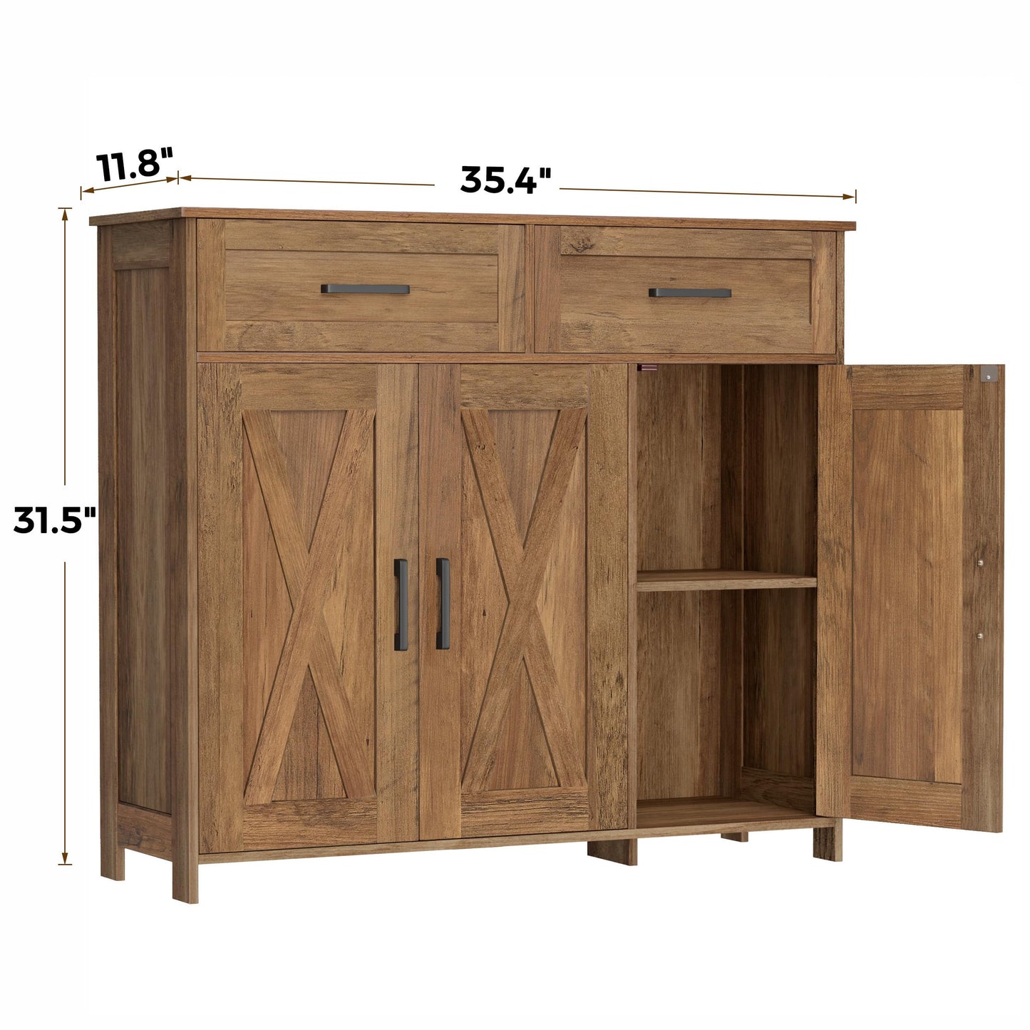 Homhedy Sideboard Buffet Cabinet, Coffee Bar Storage Cabinet with Drawers and Doors, Farmhouse Kitchen Cabinet with Adjustable Shelves, for Kitchen, Dining Room, Living Room, Rustic Walnut