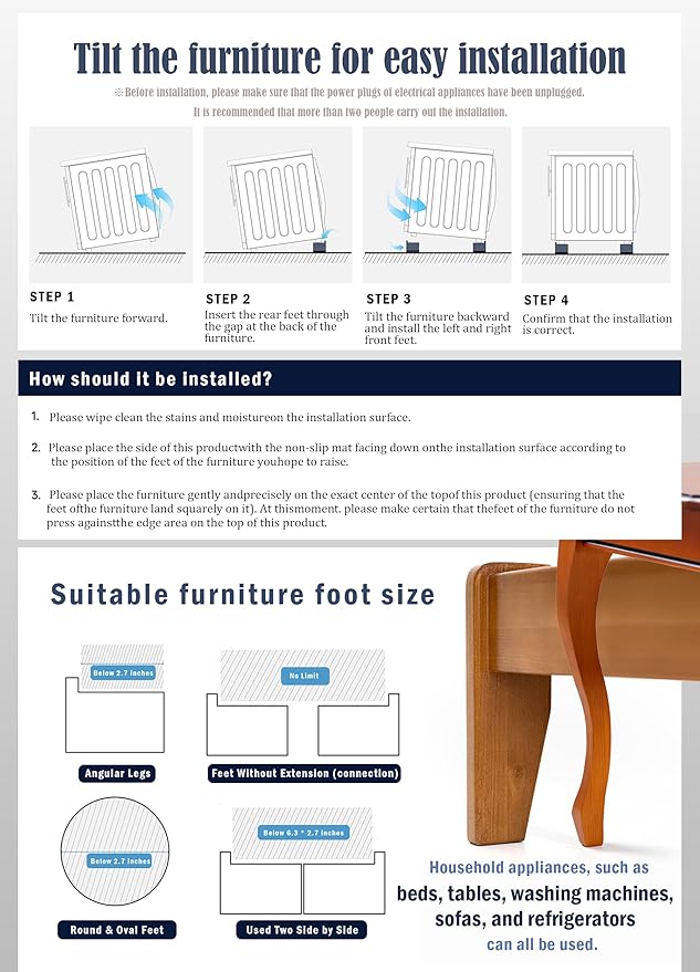EclatBain Rectangle Bed Risers Furniture Risers Heavy-Duty Rectangular