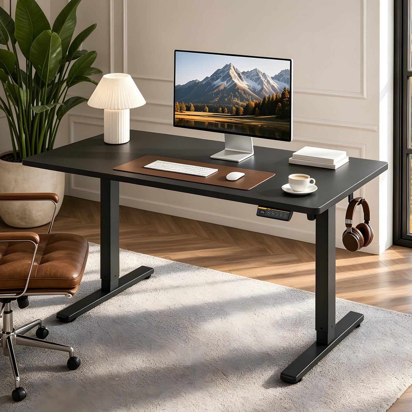Gamork Electric Standing Desk,40x24 Inches Adjustable Height Stand up Desk, Sit Stand Home Office Desk with Splice Board, 3 Preset Heights,Equipped with Hooks,Ergonomic Computer Desk Workstation，Black