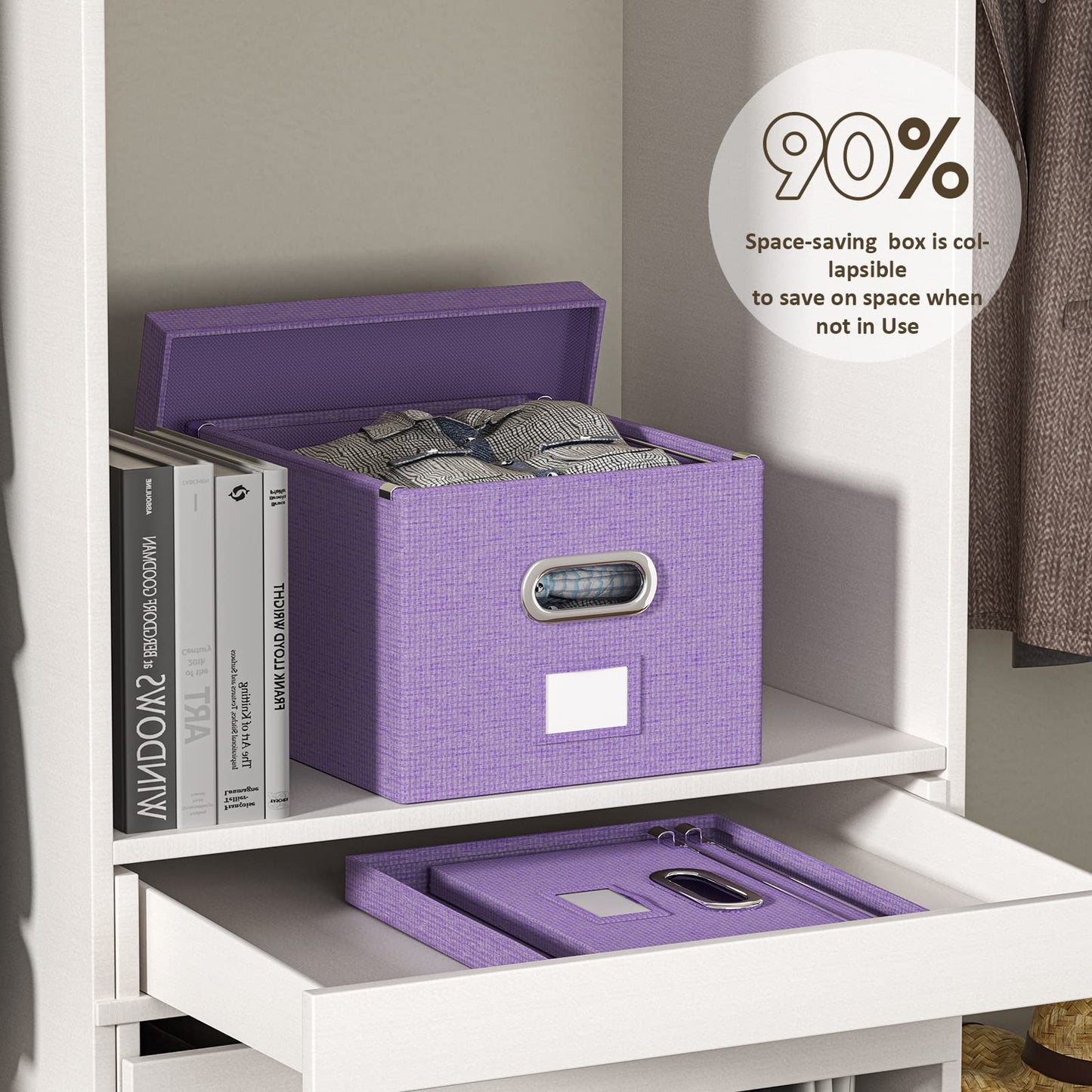 DYWMM File Organizer Collapsible Storage Box for Office File Box with Lids Document Organizer for Office and Home Easy Slide Durable Hanging File Box (Purple)