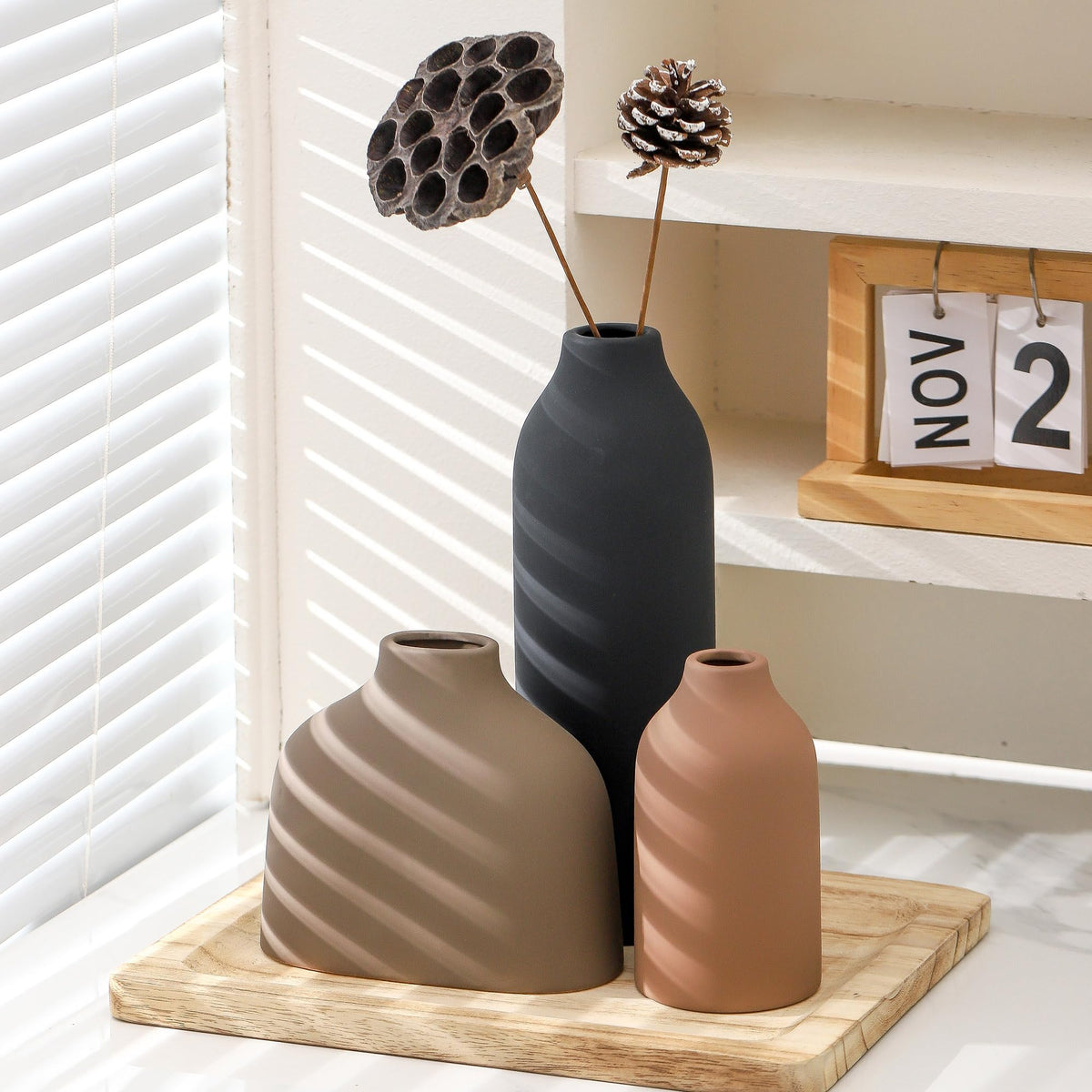 Ceramic Vase Set of 3,Flower Vase Home Decor,Modern Farmhouse Decor, Pampas Grass Dried Fresh Flowers,Bedroom,Living Room,Bookshelf Decoration, Centerpiece Table Decor,Boho Decor.