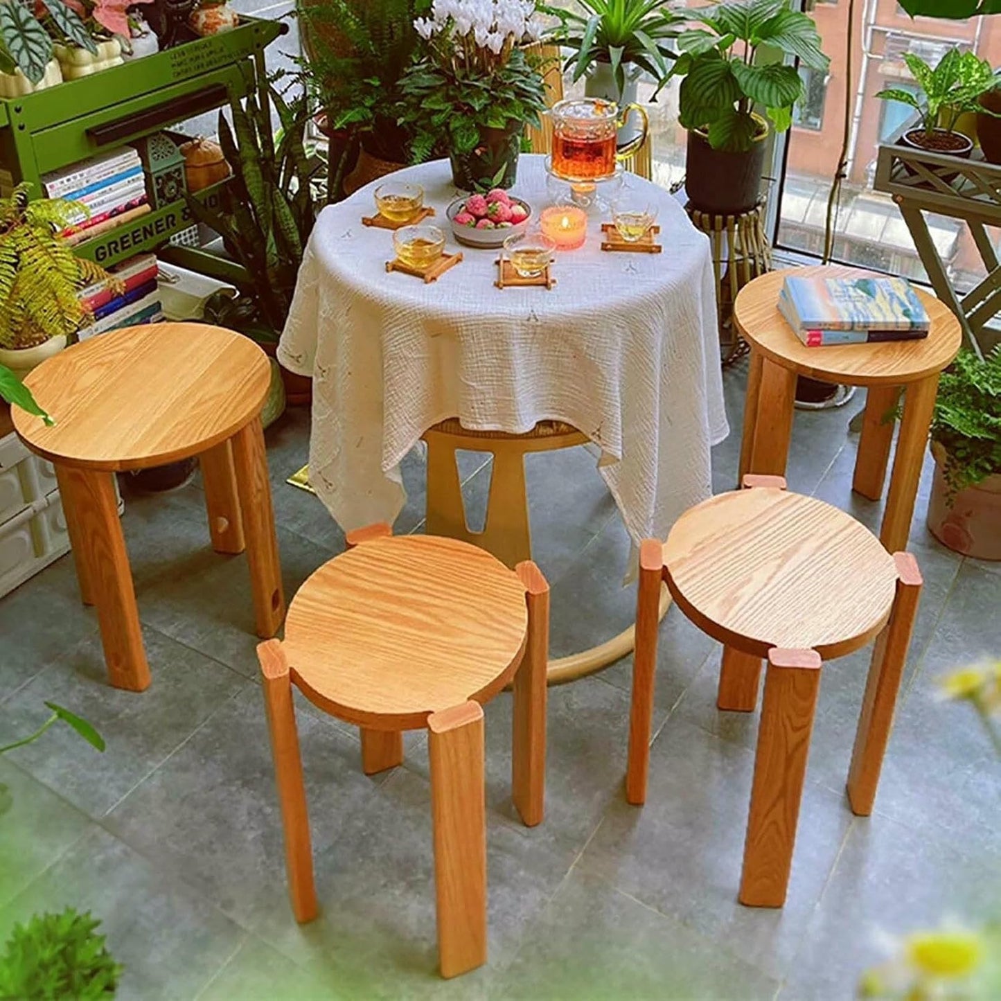 AFLEPCBRQ 4-in-1 Dining Chair,ulti-Use End Table and Chair，Stackable Stools Set of 4,Modern Farmhouse Side End Tables,One Piece for Two Purposes Stackable Stools