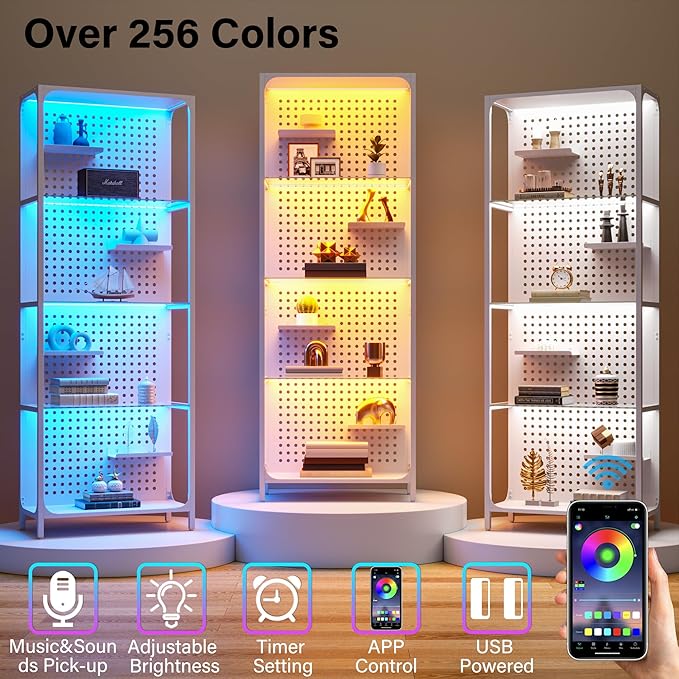 kepptory Display Case with LED Lights, Display Cabinet with Glass Storage