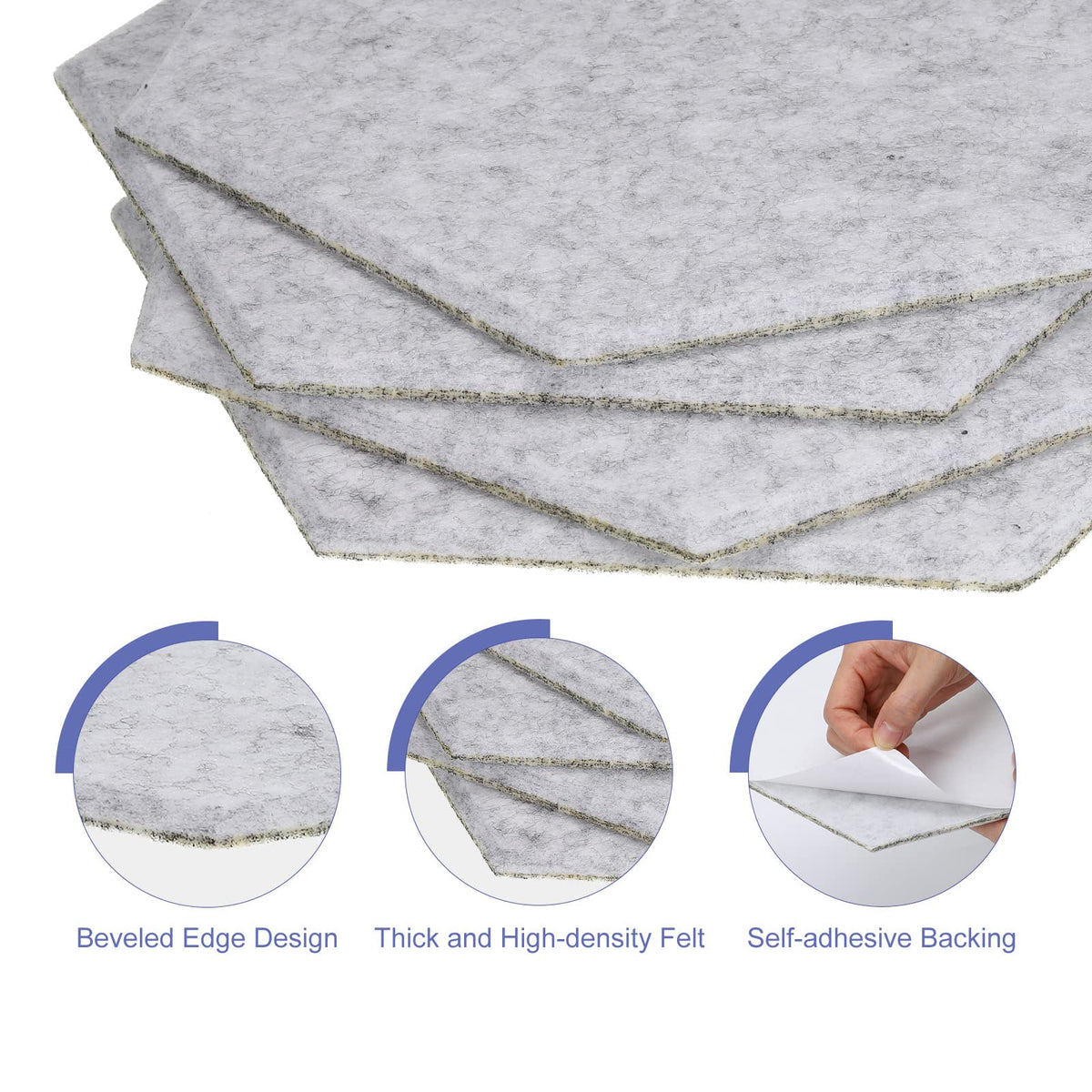 PATIKIL Felt Bulletin Board, 12"x10", 6 Packs Self Adhesive Hexagon Felt Tiles for Sound Proofing Wall Panels for Home Office Recording Studio,Game Room, Silver Gray