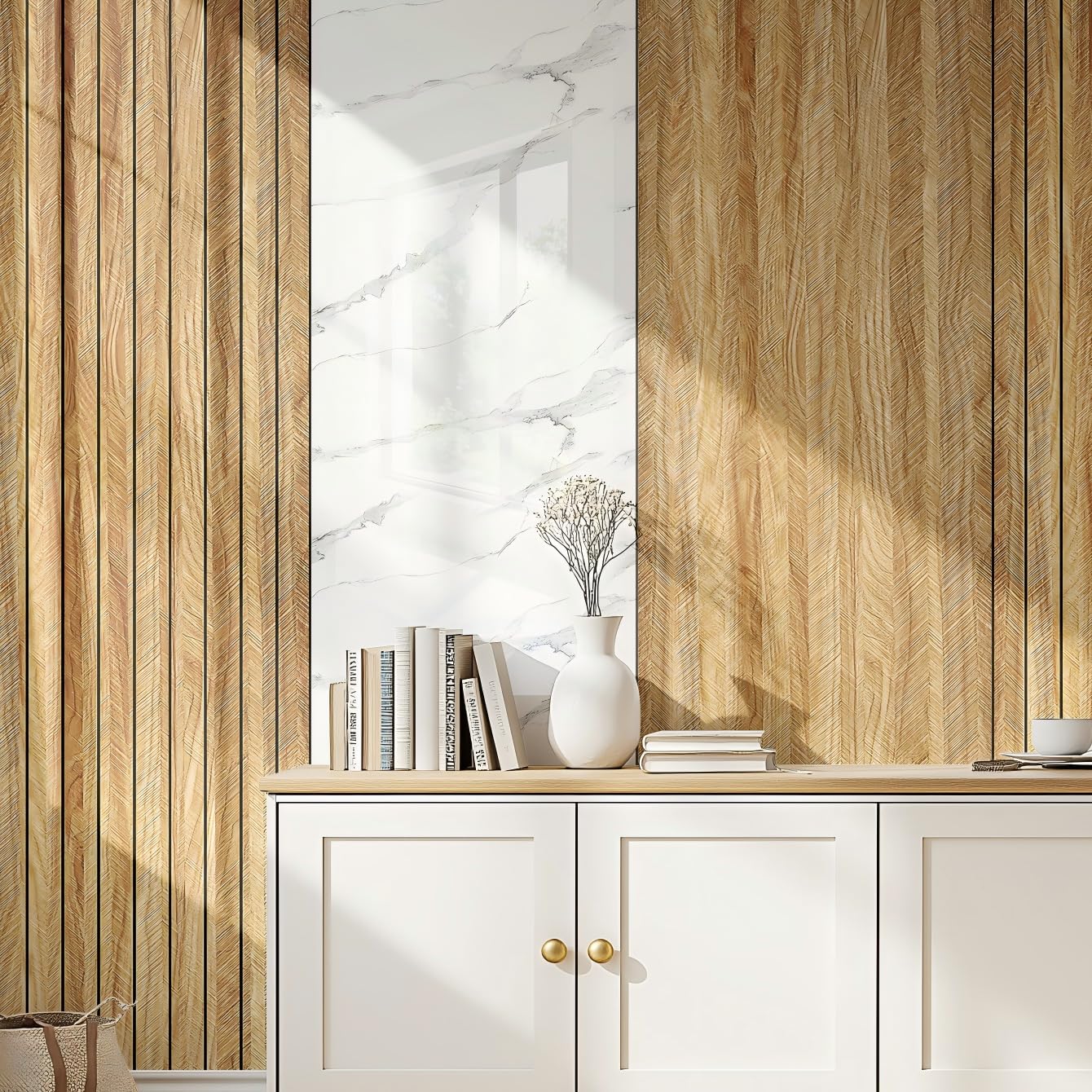 Chejiaye Wood Grain Peel and Stick 3D Wall Panel -15.75"x118"Soundproof Self-Adhesive Wall Sticker, Removable Thick PVC Slat Contact Paper for Kitchen Bedroom,Ceiling Wall Decoration (Dark Brown)