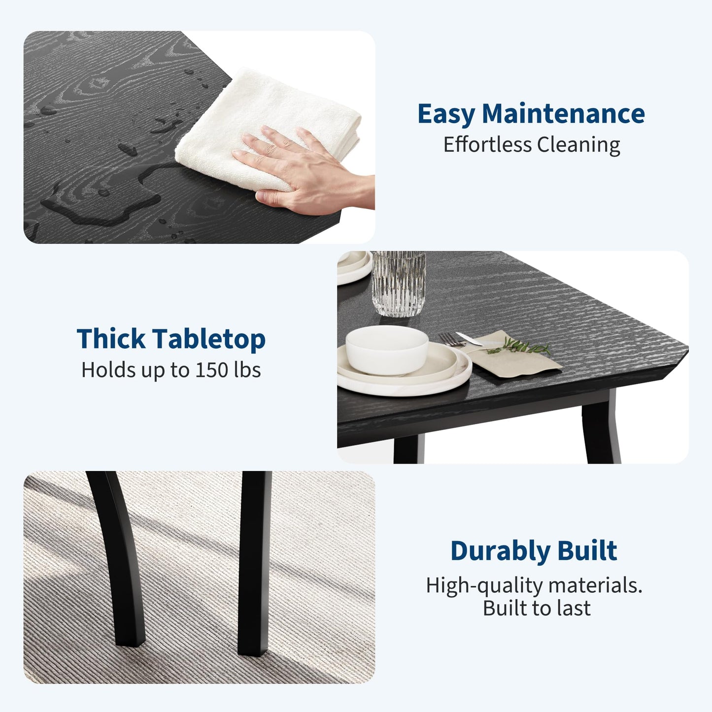 IDEALHOUSE 43'' Dining Table Set for 4, Wooden Kitchen Table with Upholstered Bench & 2 Cushion Chairs, Industrial Dinette Set for Studio, Kitchen, Dining Room, Apartment, Black