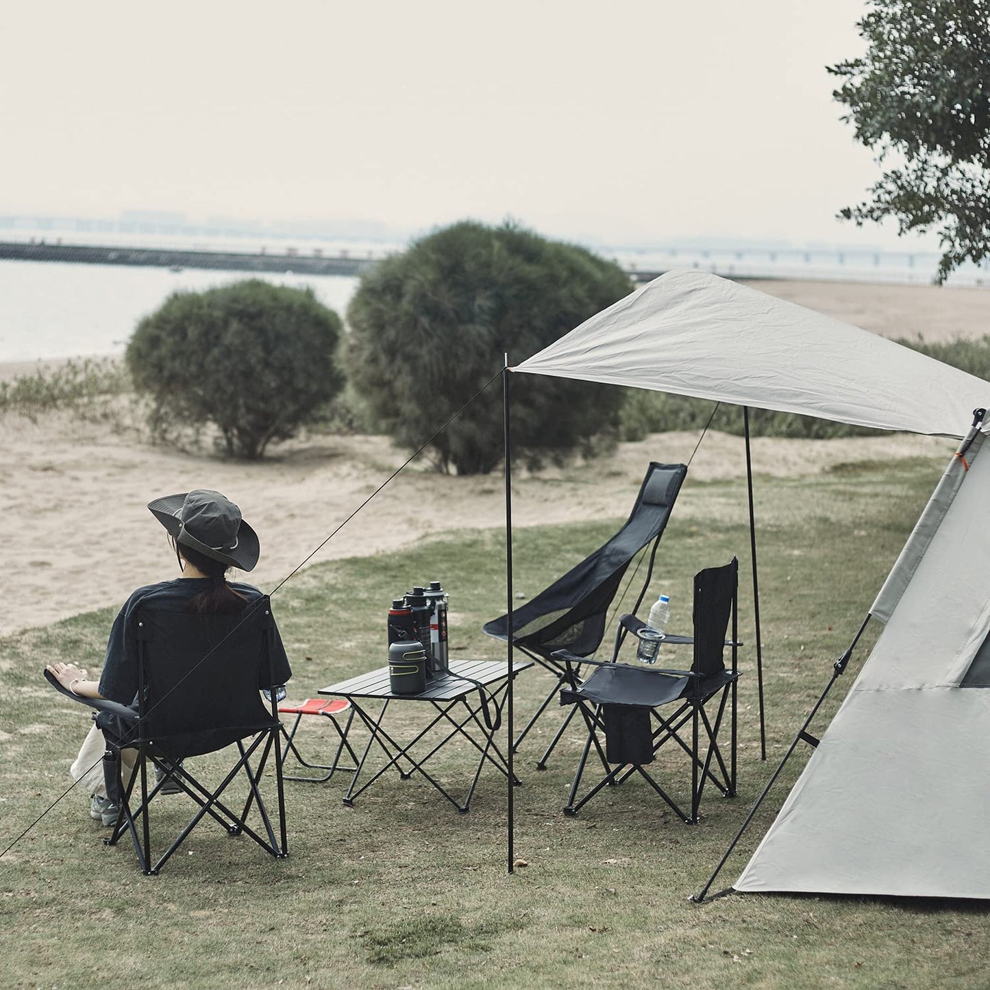Damei century Folding Camping Chairs, for Beach, Lawn, Yard, 2-Pack Black