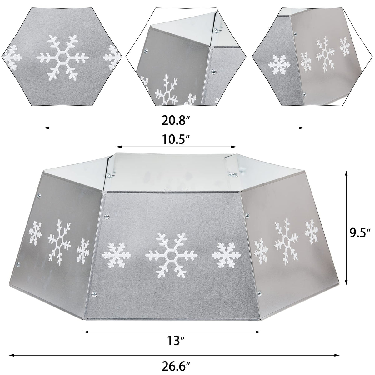 FORUP Metal Christmas Tree Ring with Printed Snowflake, Tree Skirt Base Stand for Tree Decorations (Silver)