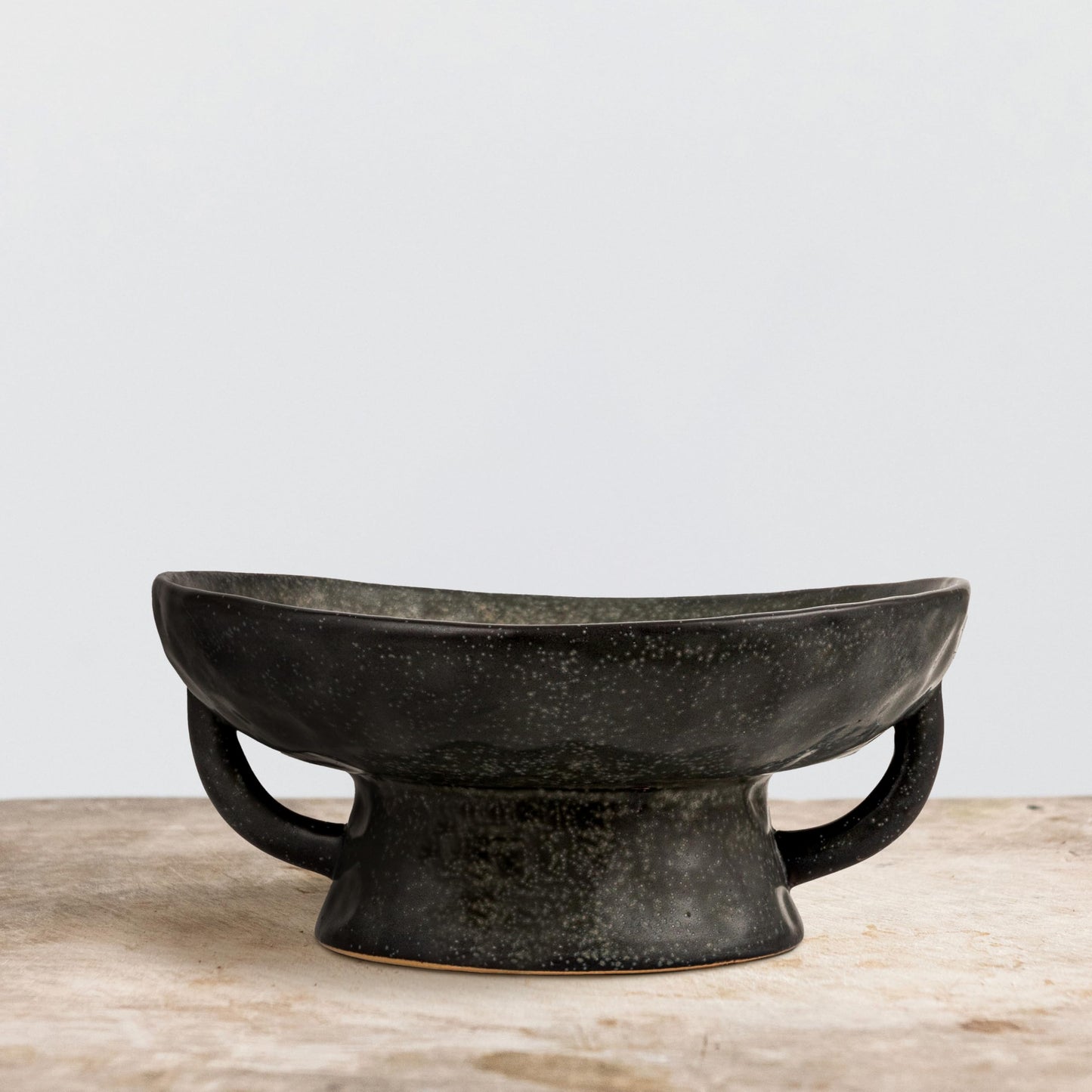 Creative Co-Op Stoneware Footed Pedestal Bowl with Handles, Reactive Glaze, Black