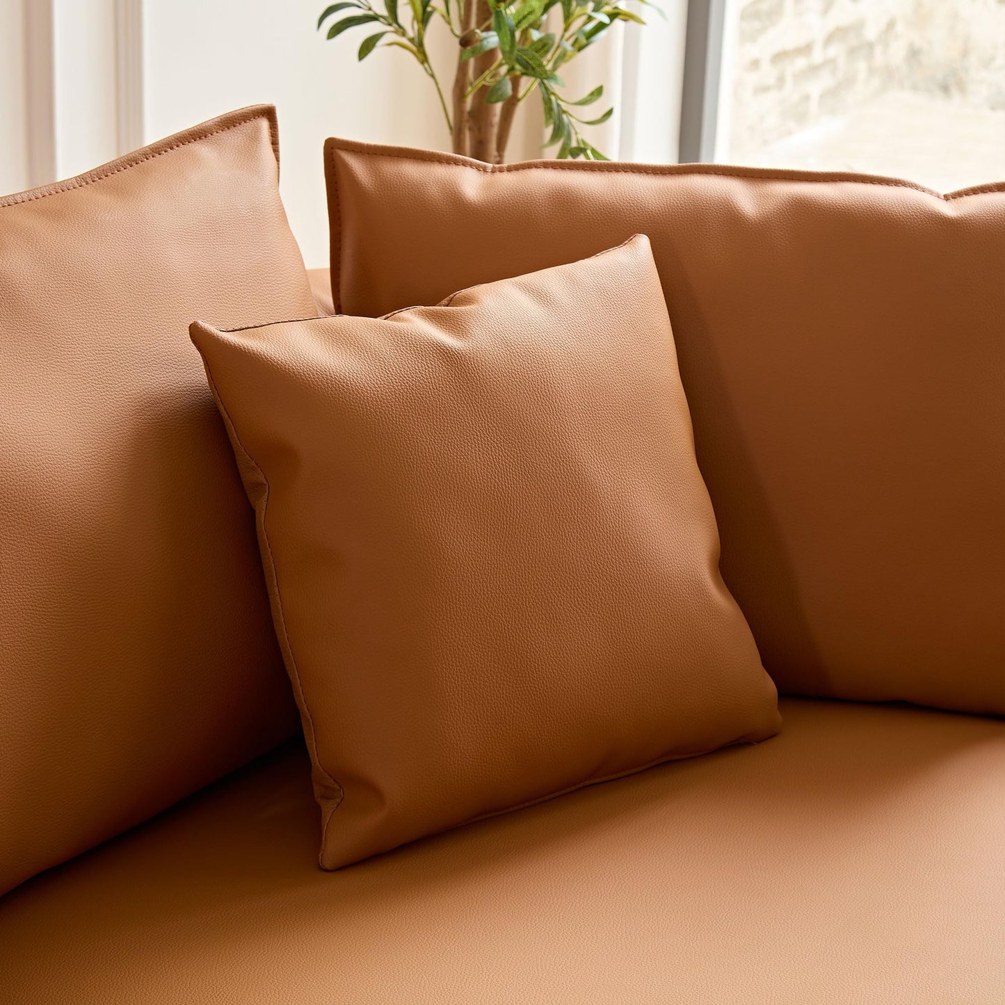 BBTJOINT Modern Curved Sofa for Living Room – Customizable Modular L-Shape Sectional with Semicircular Chaise, Faux Leather Upholstery, Minimalist Deep Seat, Orange