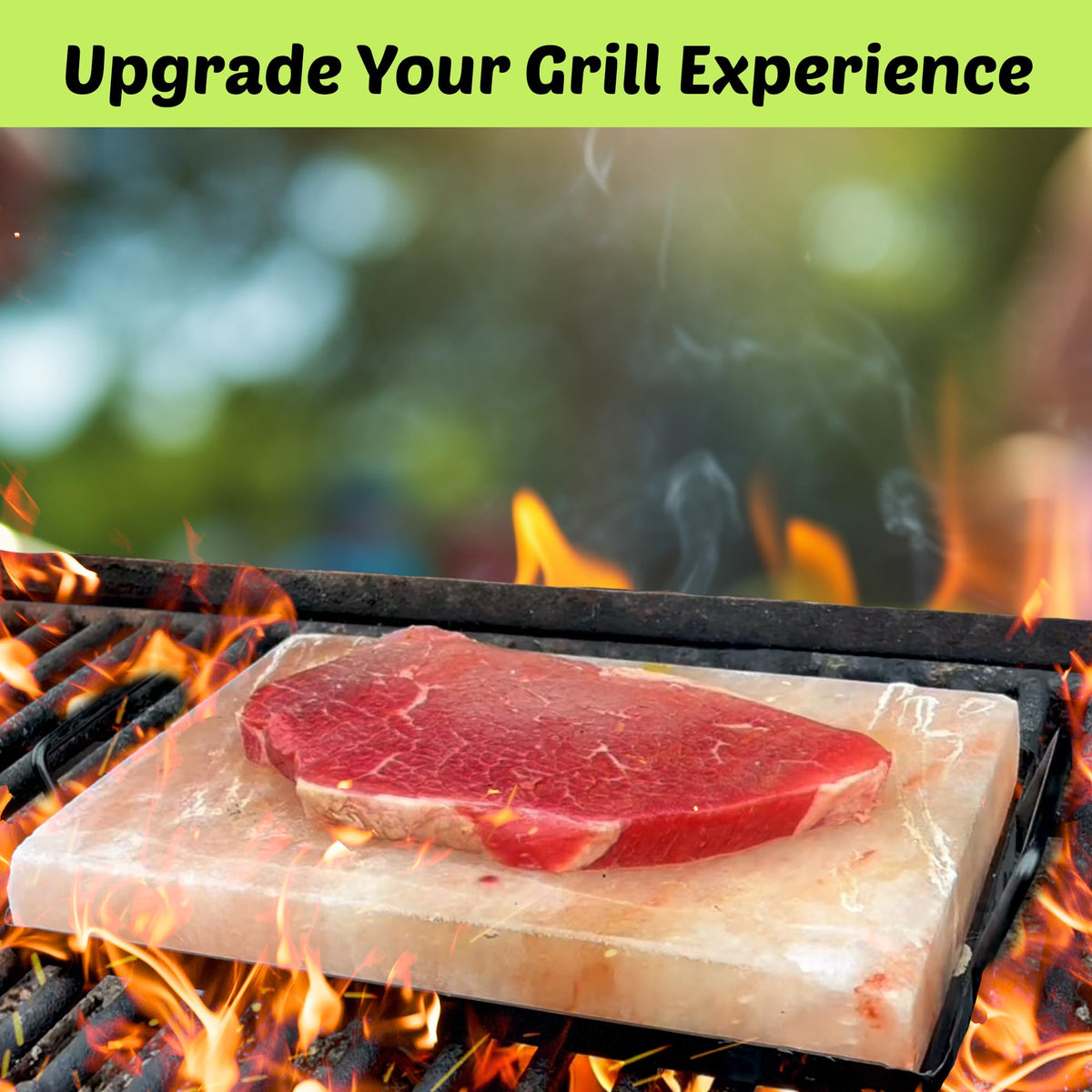 POHS Himalayan Salt Block Cooking Plate 12x8x1.5 for Cooking, Grilling, Cutting and Serving, with Metal Tray & Recipe Booklet Unique Gifts for Men, Women, Chefs & Cooks