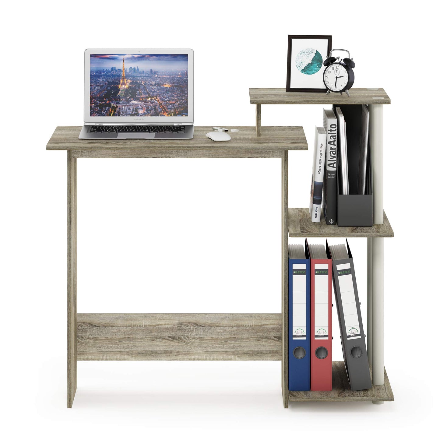 Furinno EFFICIENT Desk, 28.6" Wide Gaming Desk with 3 Open Side Shelves, Laptop Notebook Computer Desk, Office Desk for Home Office, Study Room, Dorm, Bedroom, Sonoma Oak
