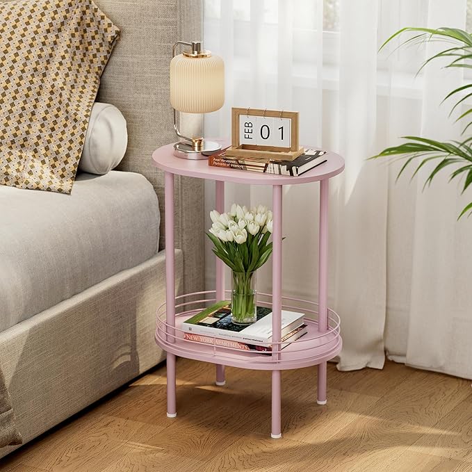 Pink Side Table Set of 2, Small Modern Round Side Table