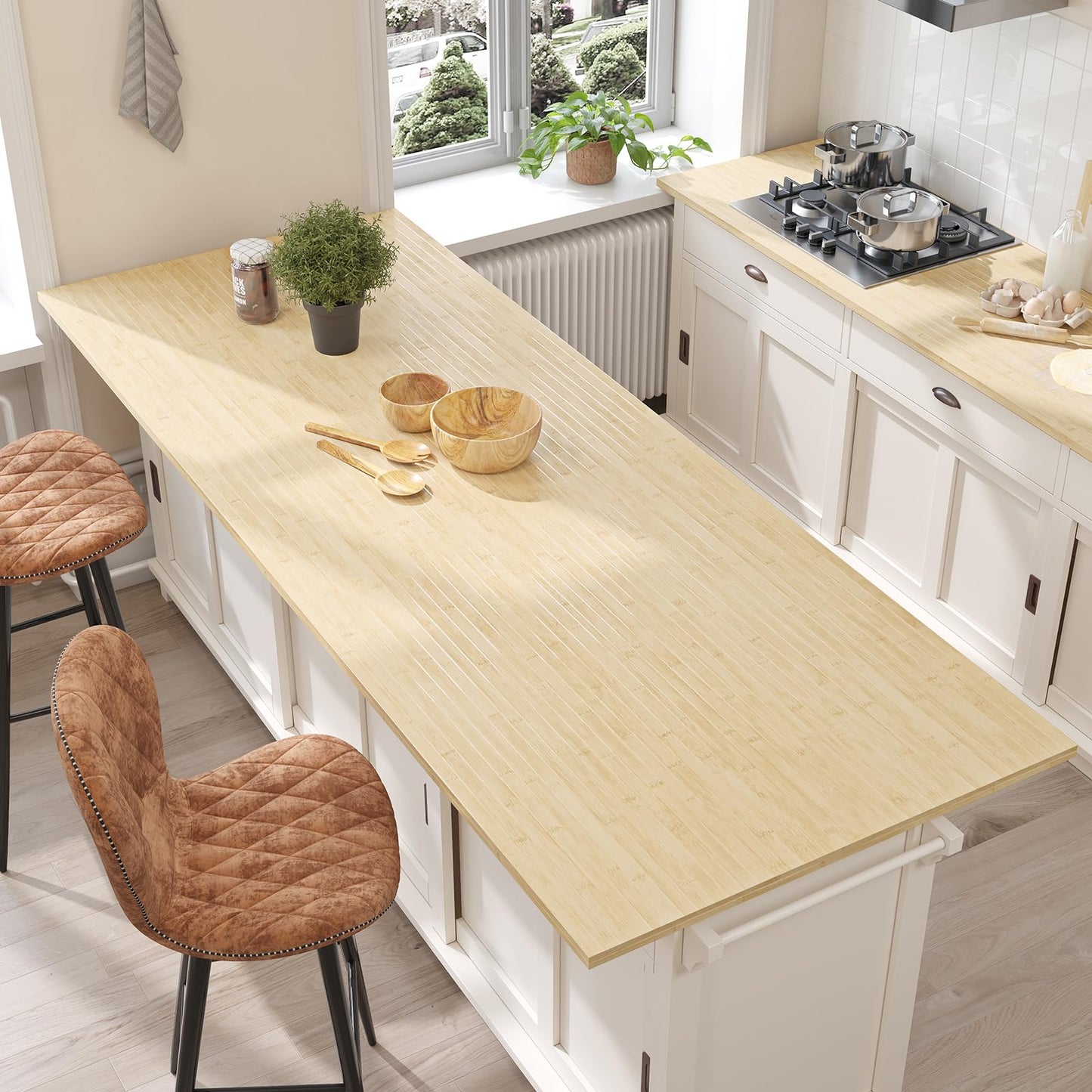 EaseStick Bamboo Wood Contact Paper Peel and Stick Light Wood Wallpaper for Cabinets Countertops Waterproof Adhesive Beige Wooden Slat Wallpaper Striped Wall Paper for Bathroom Table Cover 15.7"x160"