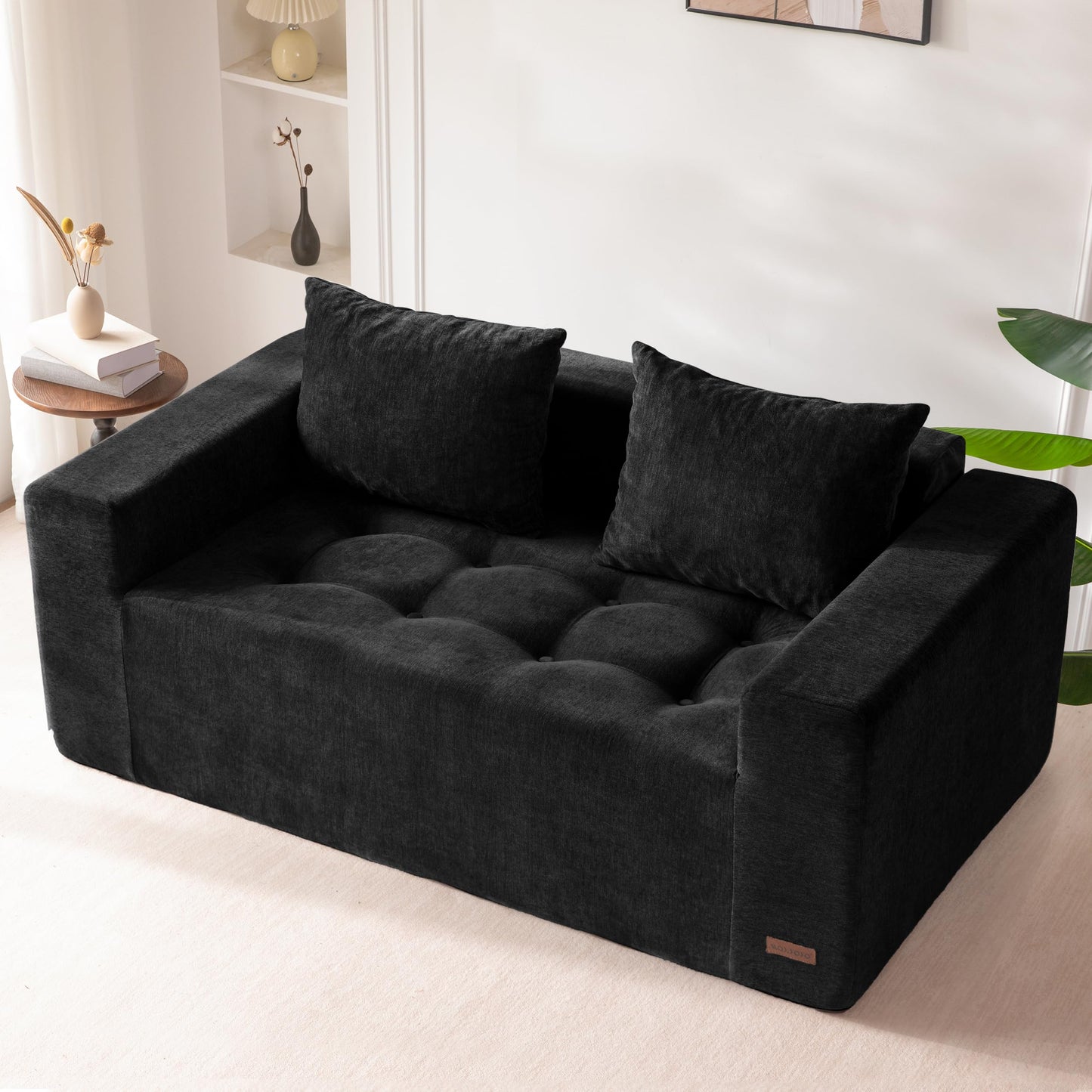 MAXYOYO Modular Sofa Couch, 61" Loveseat Boneless Cloud Couch with Deep Seat, Chenille Upholstered Living Room Comfy Sofa Chair for Living Room, No Assembly Required, Black