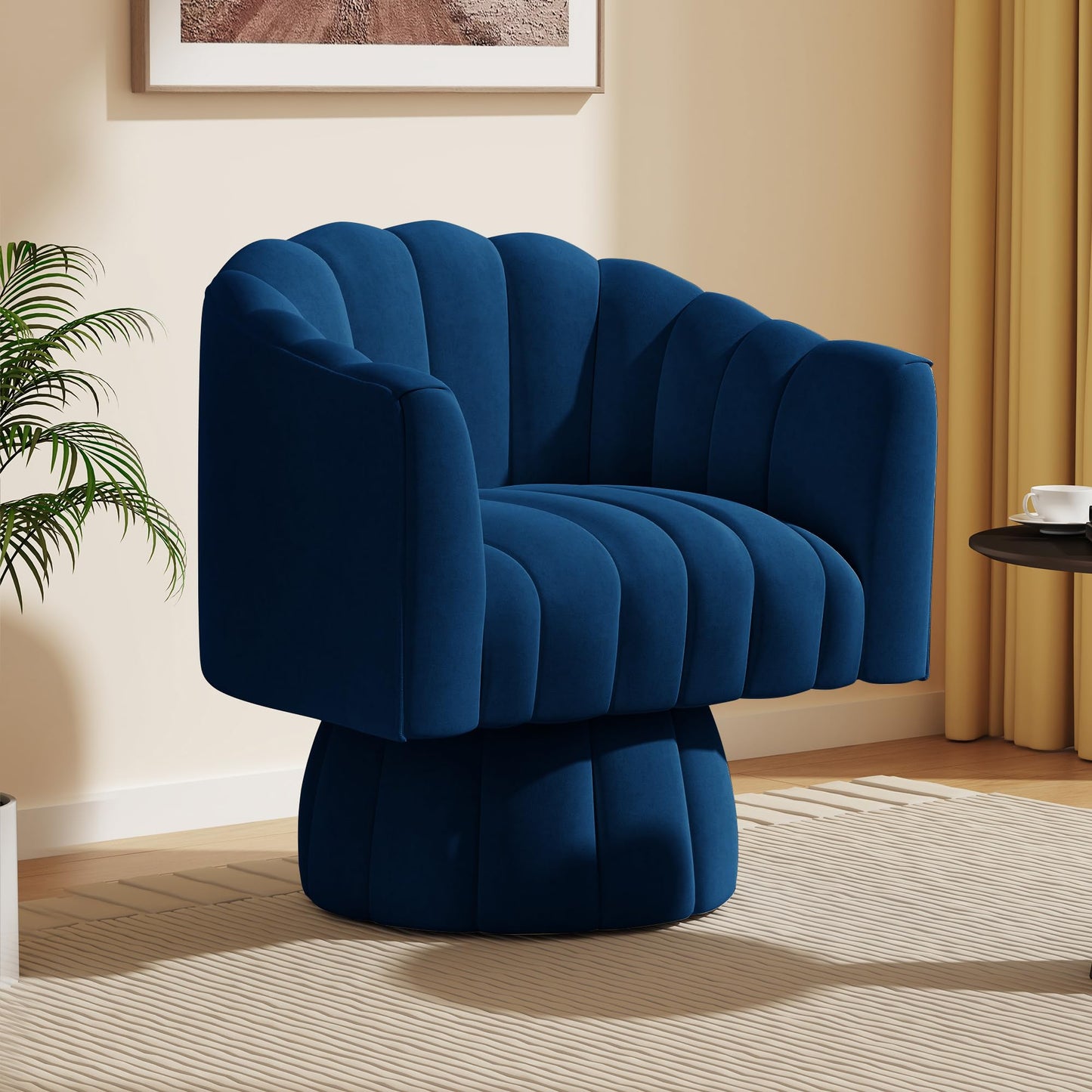 Dewhut Swivel Accent Chair, 360° Swivel Barrel Chair with Armrest, Velvet Upholstered Single Sofa Reading Chair for Living Room,Bedroom,Waiting Room(Navy)