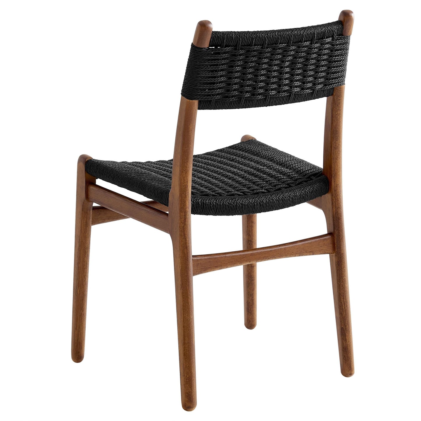 Modway Wynn Wood and Rope Dining Side Chairs Set of 2 in Walnut Black - Armless Kitchen Table Chairs - Modern Mid-Century Accent Chairs for Living Room, Reception Area, Office