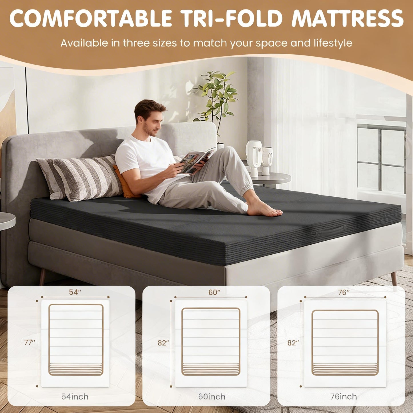 NLDD Convertible Sofa Bed King,5-in-1 Folding Boneless Couch Corduroy Futon Sofa Bed,Tri-Fold Mattress with Removable Armrests & Handle,Sleeper with Pull Out Bed for Small Space Living Room Bedroom