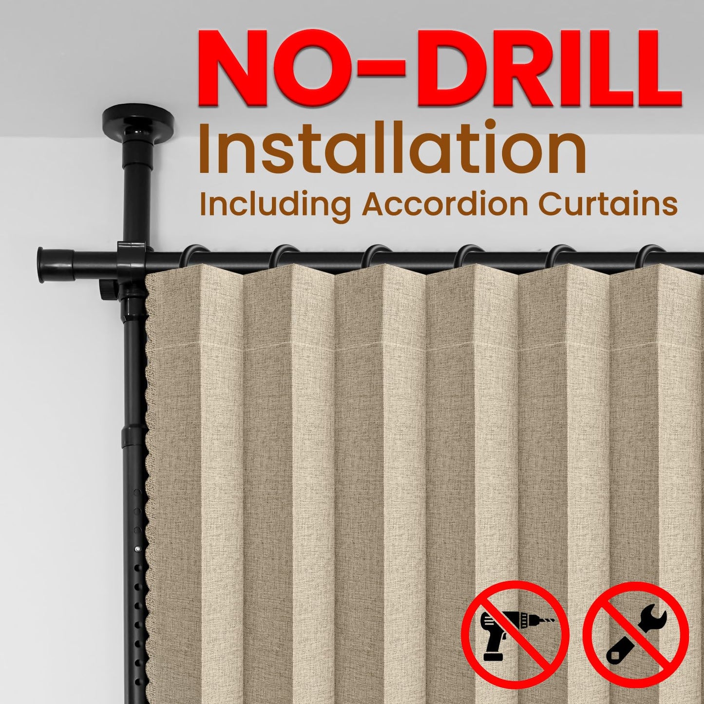 100% Blackout Room Divider Curtains Sets Beige W100 x L84 in,1 Panel Curtain Rods No Drilling Adjustable Tension (H) 43-120×(W) 35-100 in Room Wall Divider for Apartment/Dorm