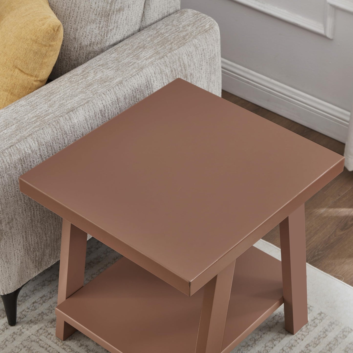 Roundhill Furniture Athens Contemporary Wood Shelf End Table in Red