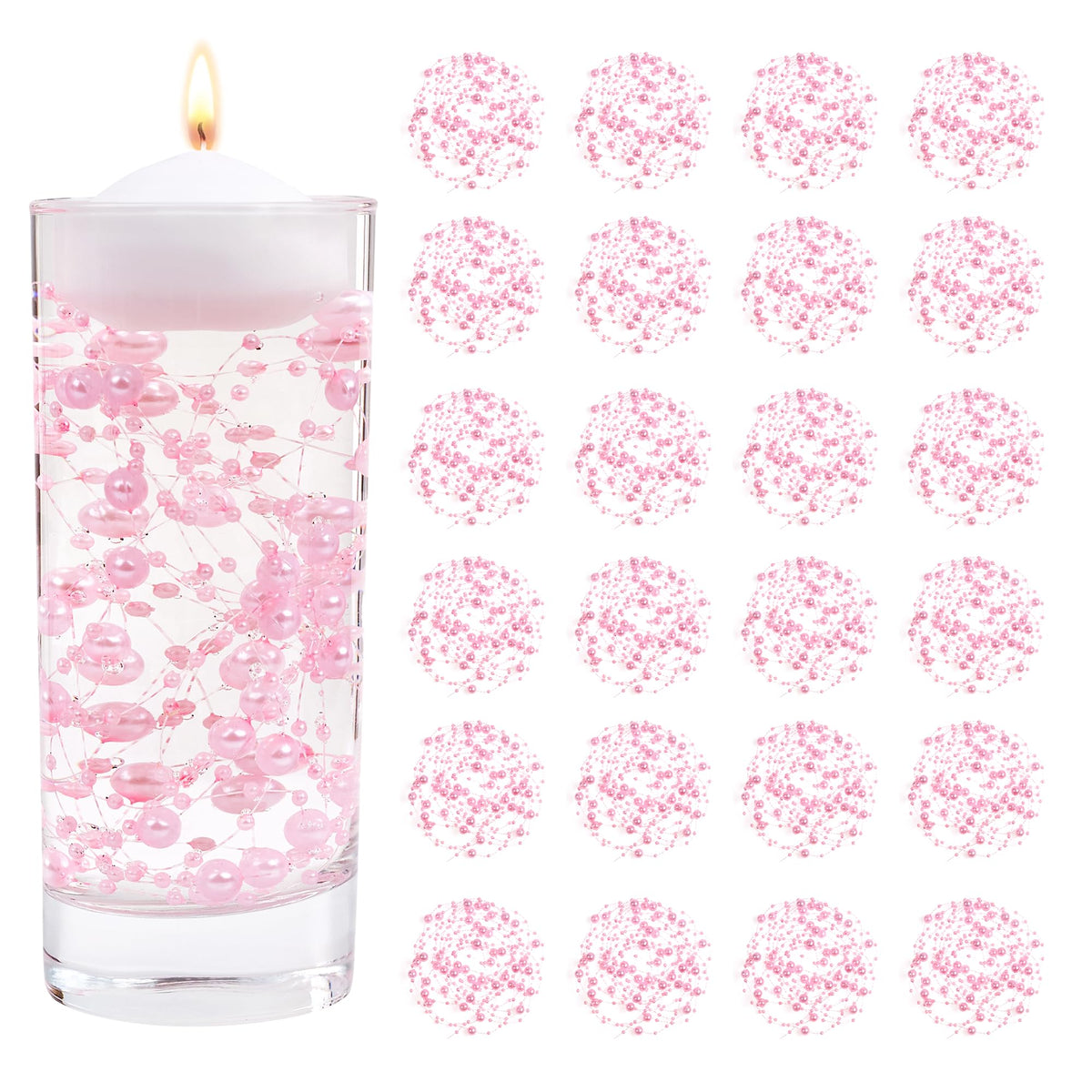 YATOJUZI 30 PCS Artificial Pearl String Pink Vase Filler Floating Pearls for Vases Centerpieces Faux Pearl Beads String Decorations Wedding Holiday Party Decor