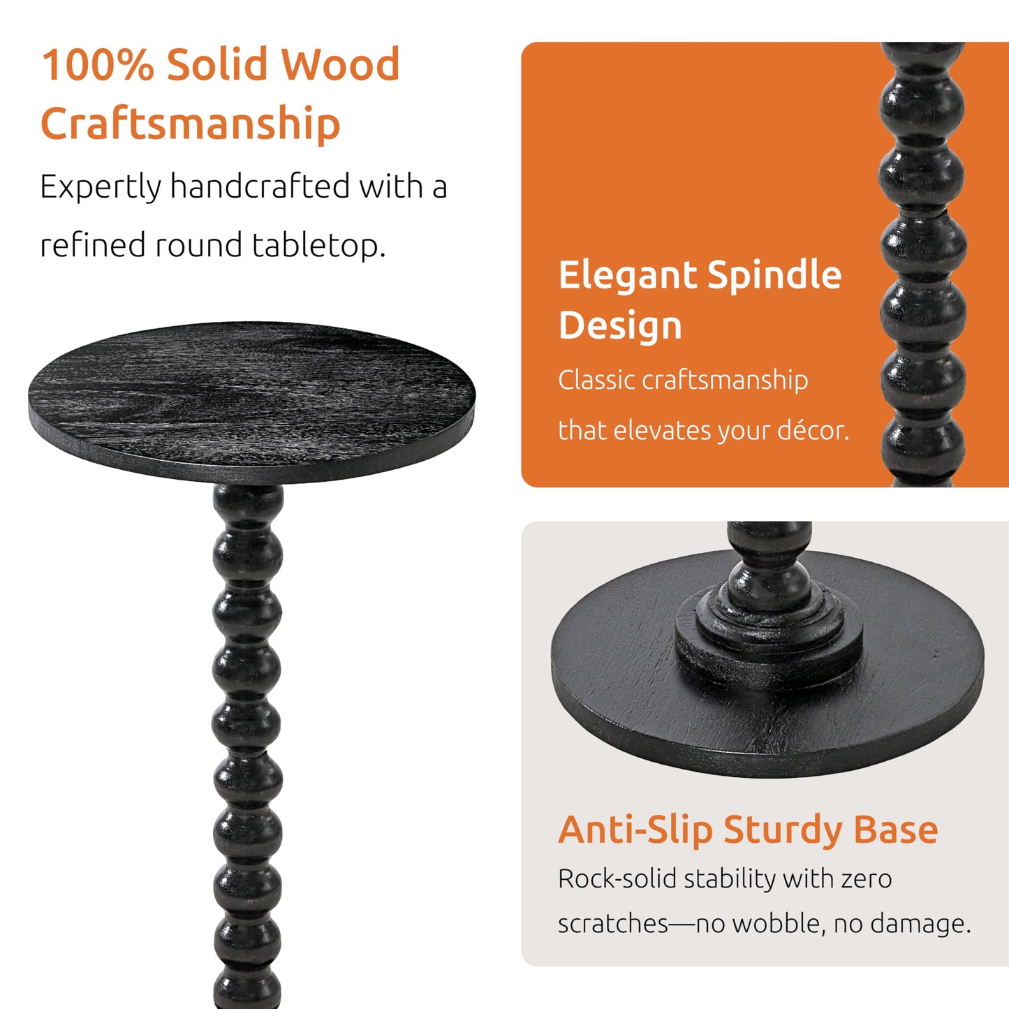 LIVINGNISH Solid Wood Round Side Table for Living Room, Handcrafted End Table for Small Spaces, Tool-Free Assembly with Non-Skid Base, Decorative Bedside Nightstand- Charcoal Gray