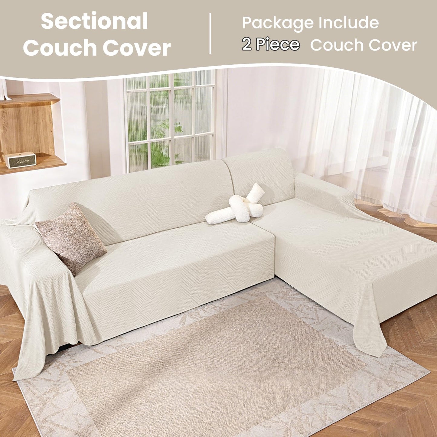 CYCMACO Sectional Couch Covers for Dogs 2 Pieces, Pet Couch Covers for Sectional Sofa, Washable L Shaped Couch Cover, Couch Blanket Furniture Protector (X-Large: 78" x 110" + 78" x 118", Off White)